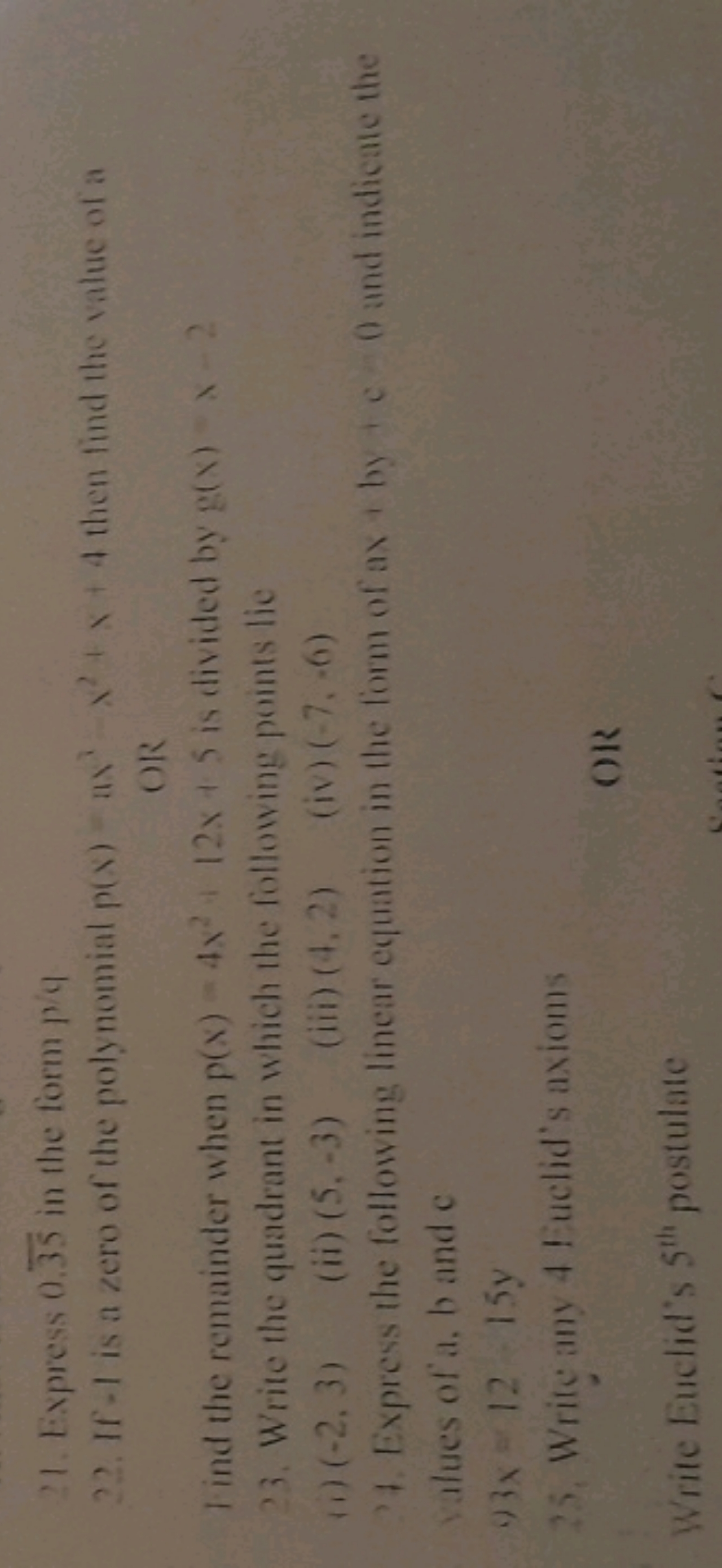 21. Express 0.35 in the form p′/4
22. If t is a zero of the polymemiat