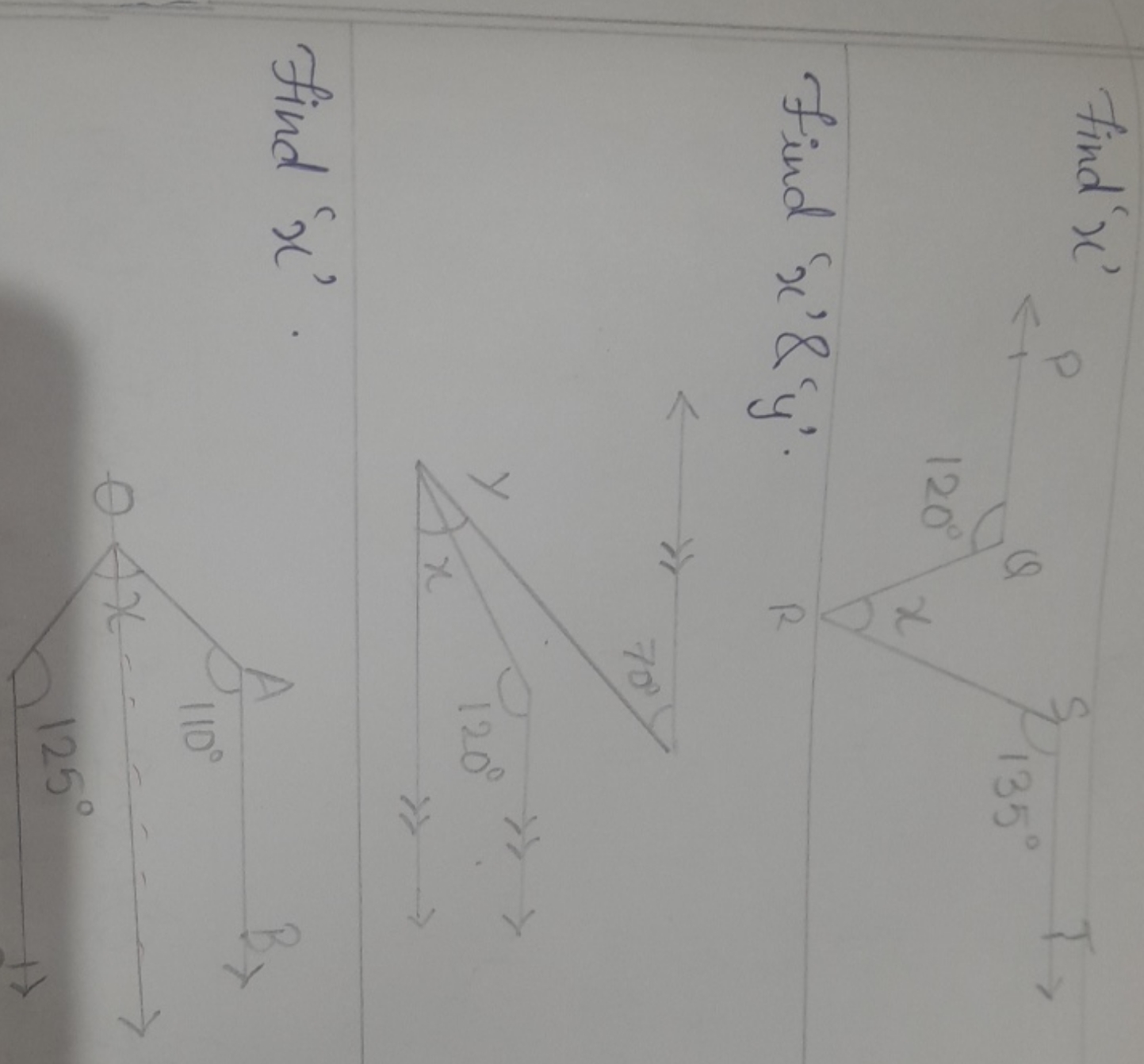 Find ' x '

Find ' x ' \& ' y '.

Find ' x '.