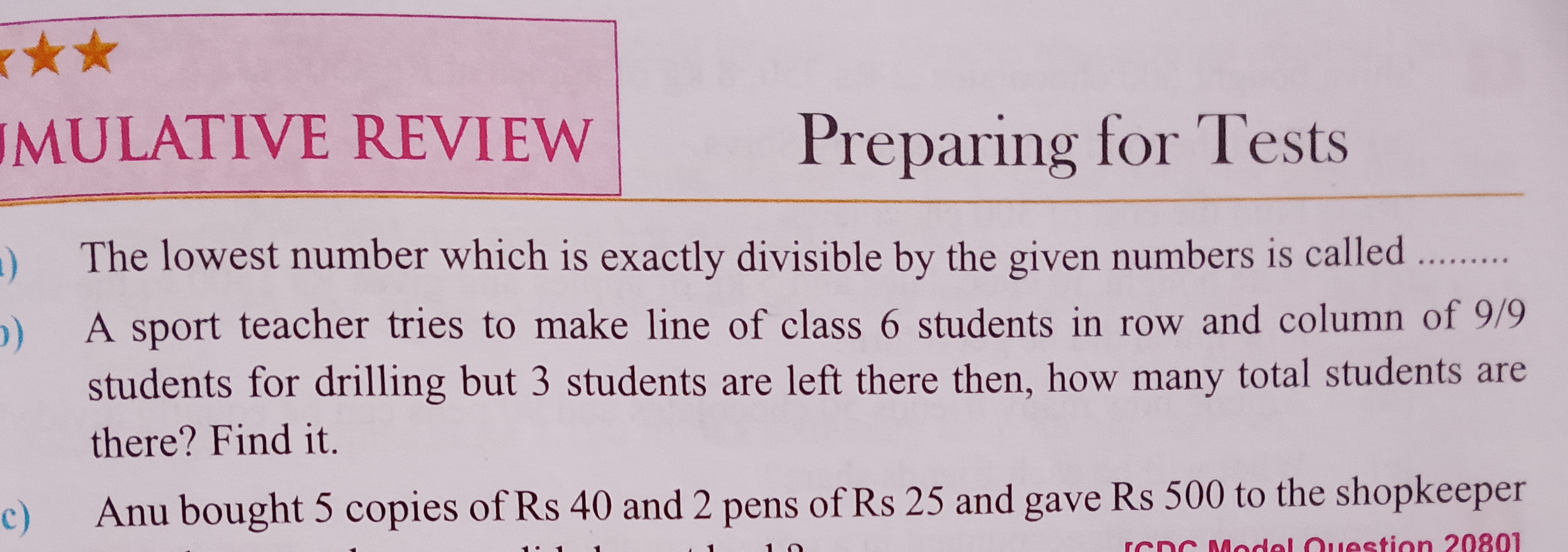 MULATIVE REVIEW
Preparing for Tests
The lowest number which is exactly