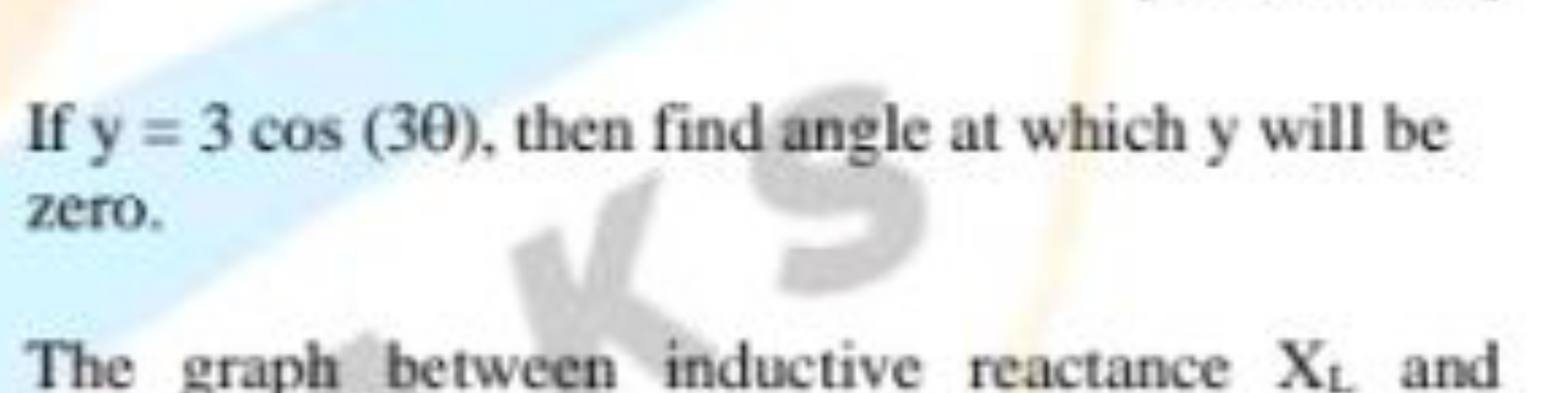 If y=3cos(3θ), then find angle at which y will be zero.

The graph bet