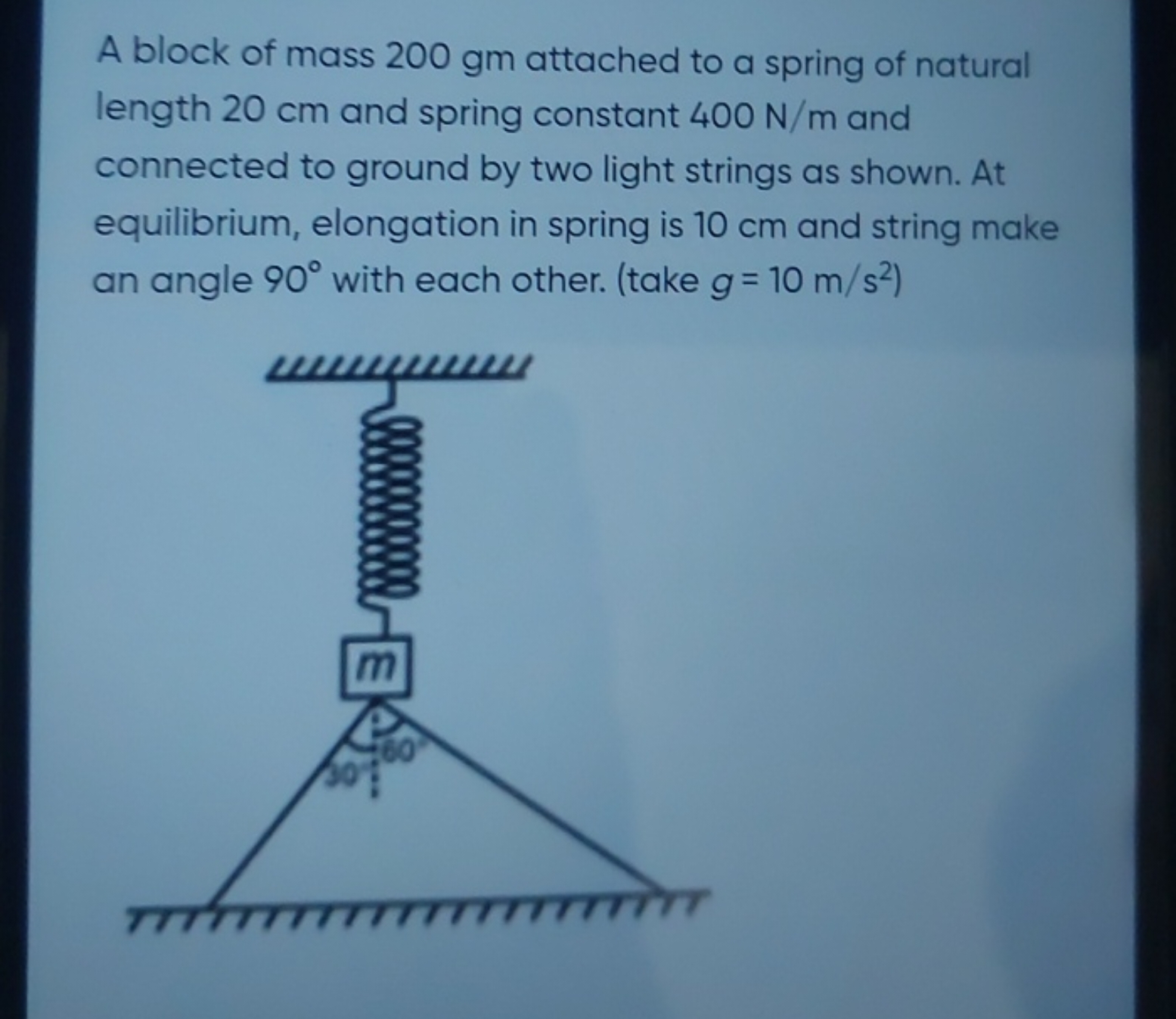 A block of mass 200 gm attached to a spring of natural length 20 cm an