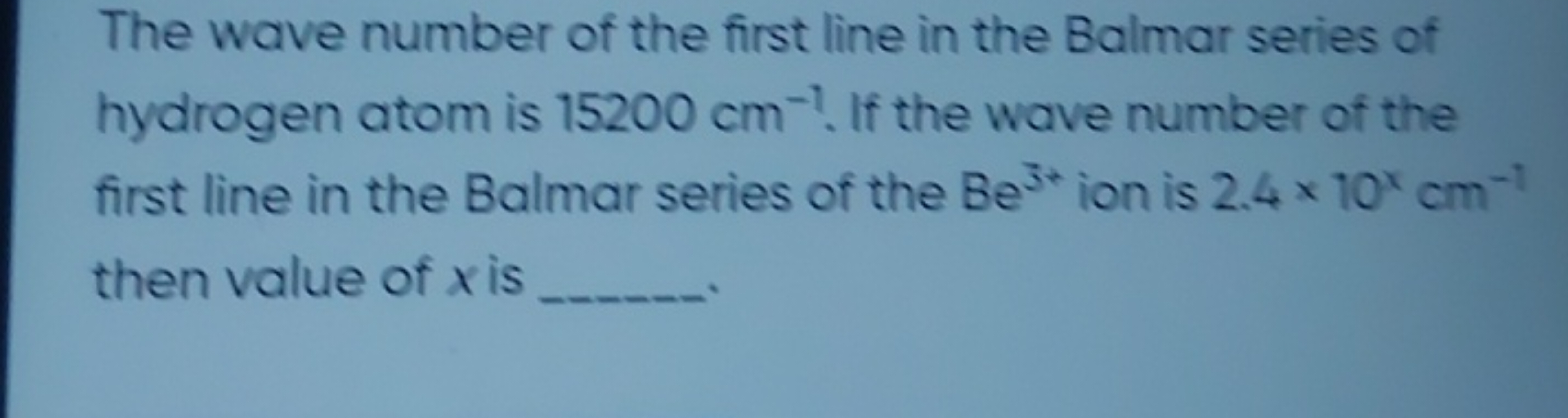 The wave number of the first line in the Balmar series of hydrogen ato