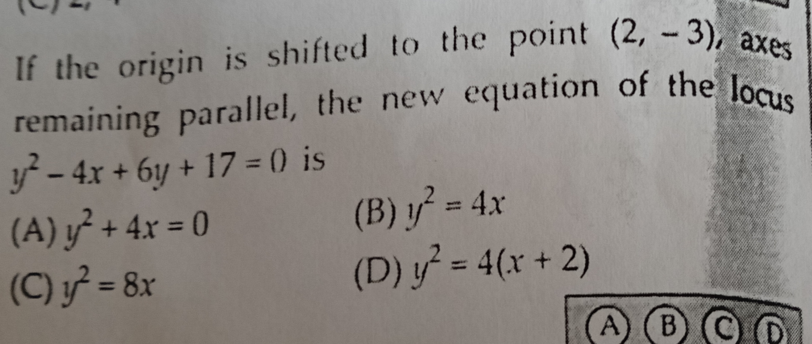 If the origin is shifted to the point (2,−3), axes remaining parallel,