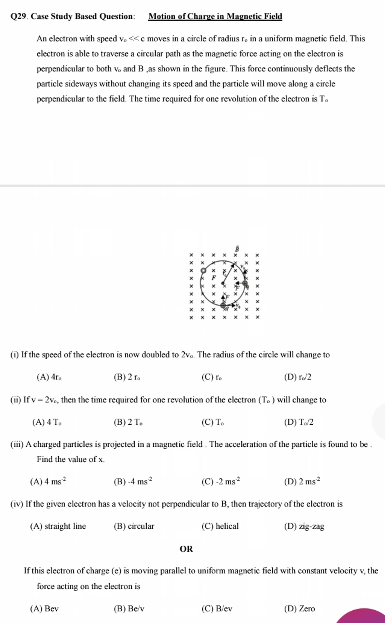 Q29. Case Study Based Question:
Motion of Charge in Magnetic Field
An 