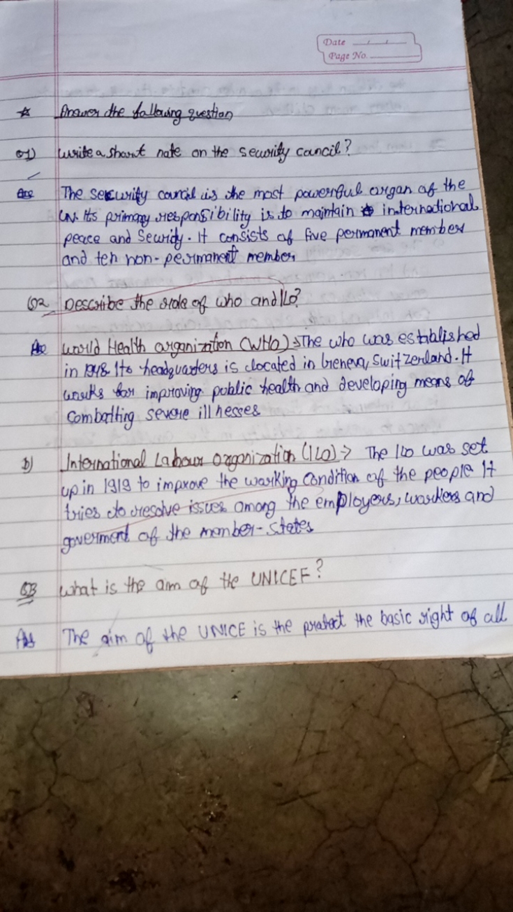 Date
Page No
* Answer the fallowing question

O1) Write a short nate o