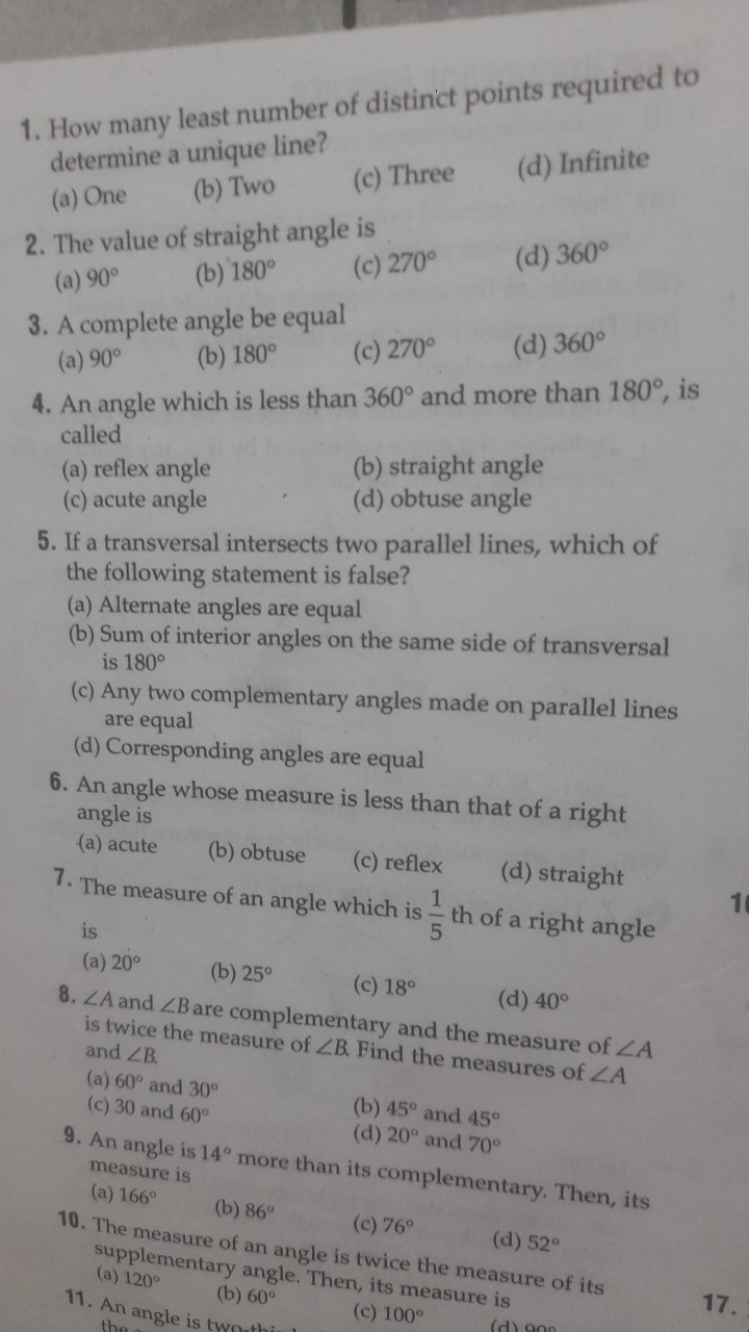 1. How many least number of distinct points required to determine a un