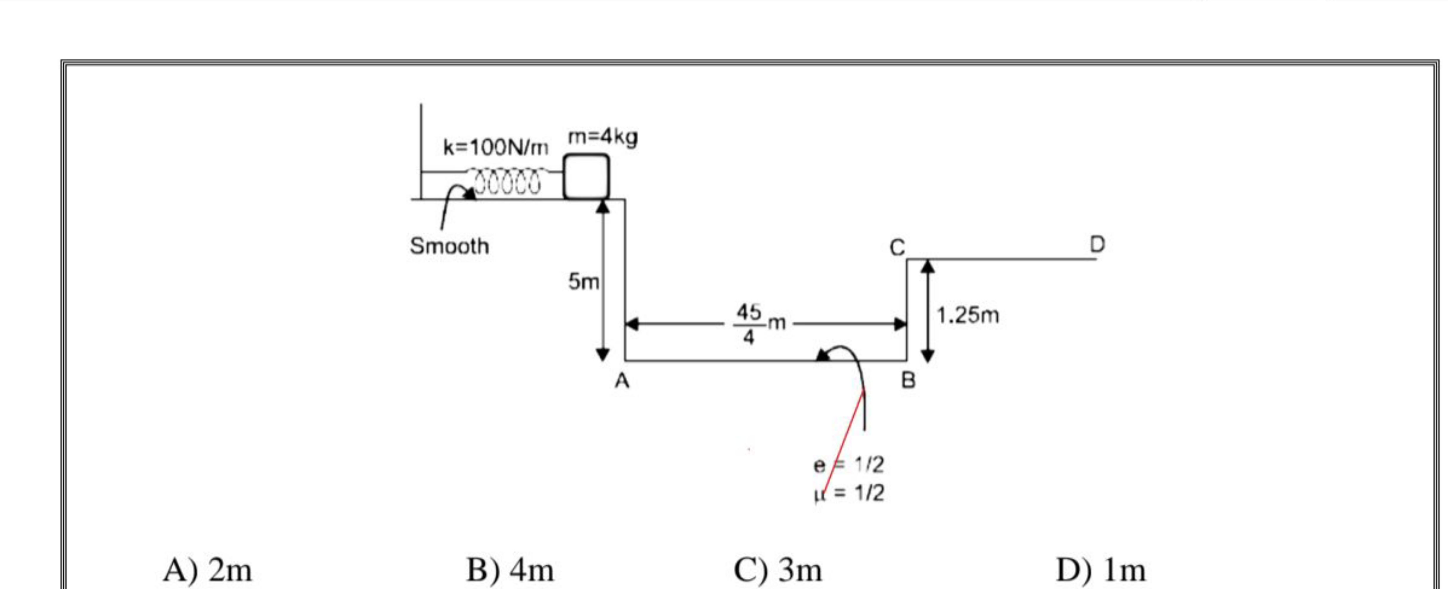 A) 2 m
B) 4 m
C) 3 m
D) 1 m