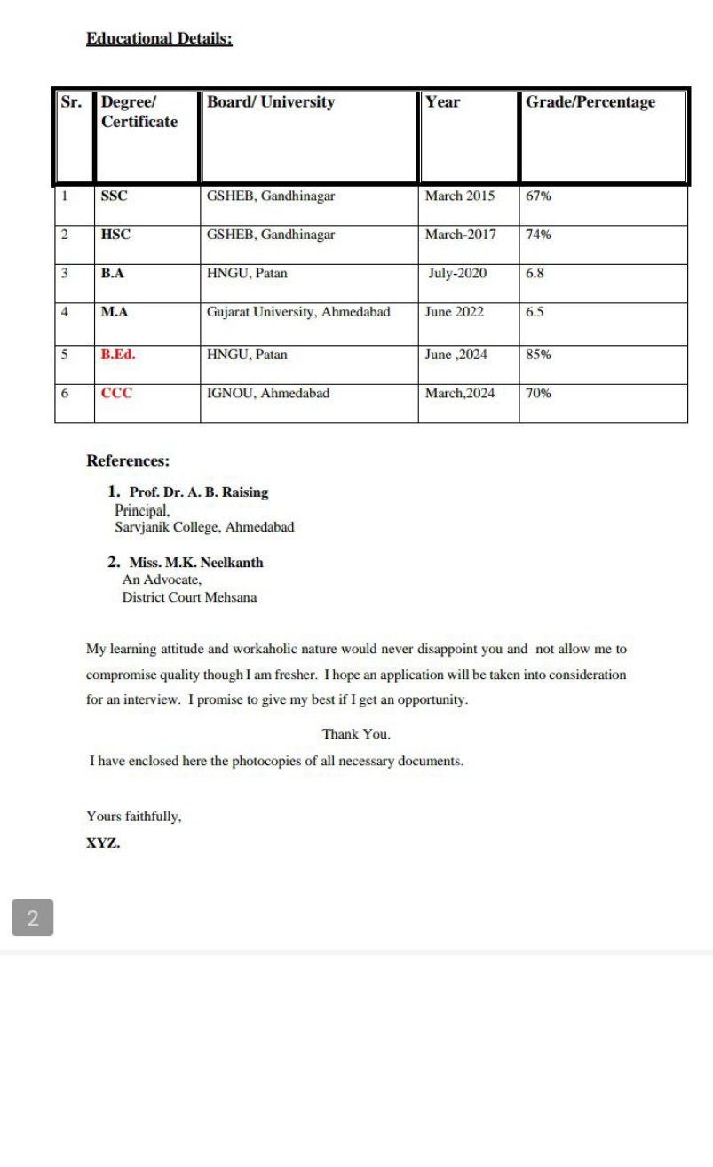 Educational Details:
\begin{tabular} { | l | l | l | l | l | } 
\hline