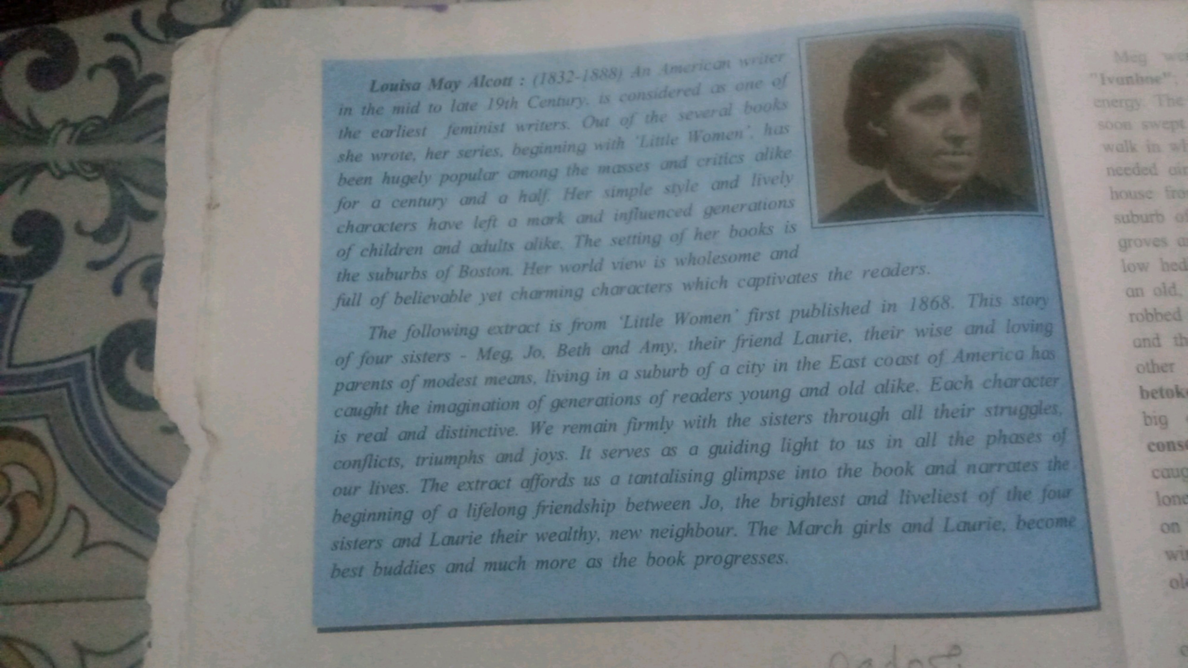 Louisa May Alcott : (1832-1888) An Amarican writer in the mid to late 