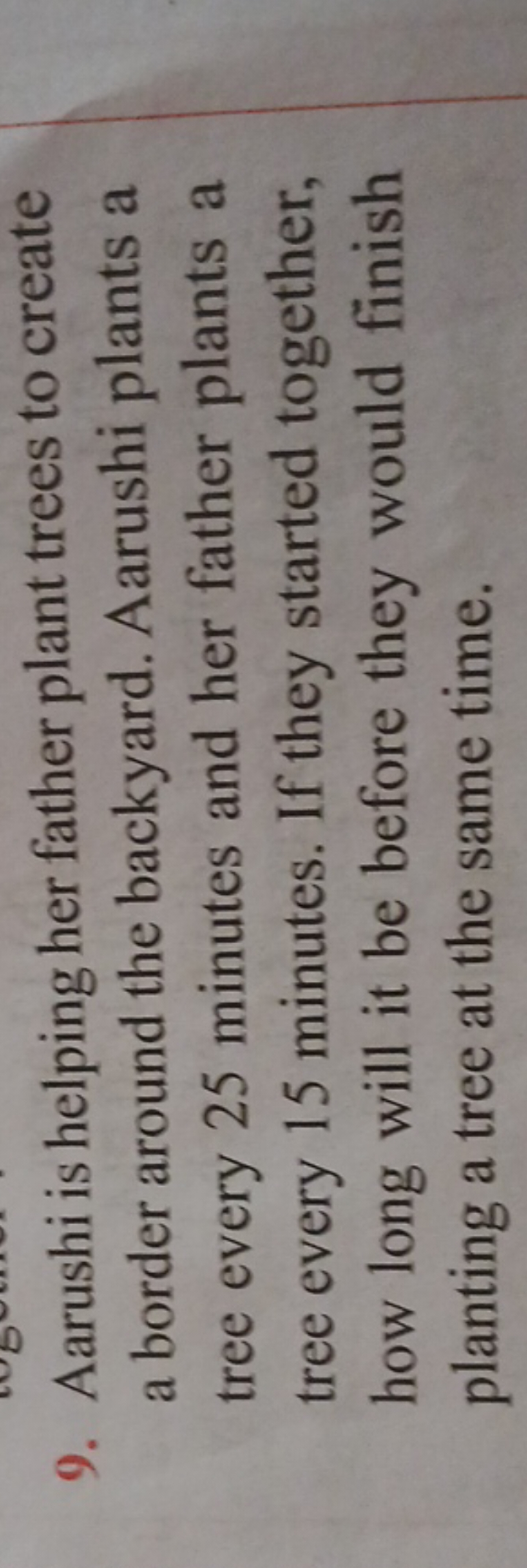 9. Aarushi is helping her father plant trees to create a border around