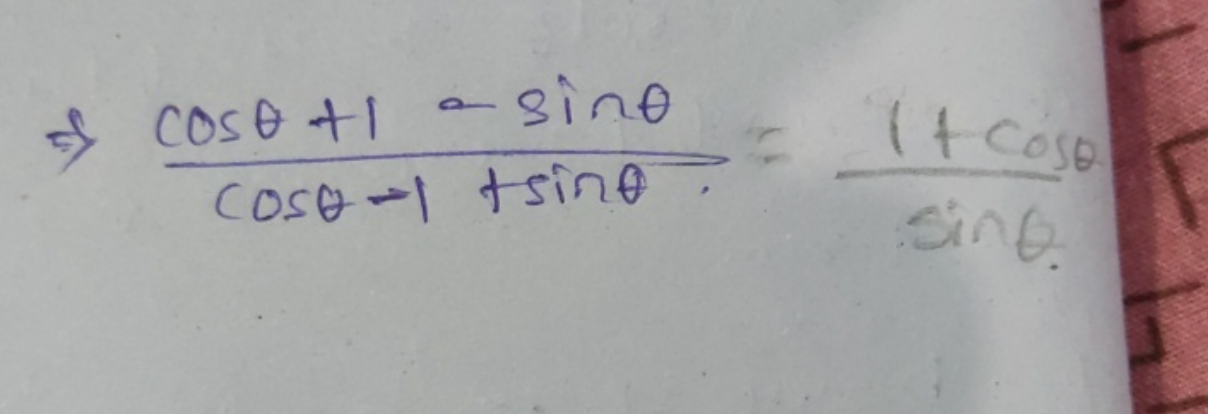 ⇒cosθ−1+sinθcosθ+1−sinθ​=sinθ1+cosθ​