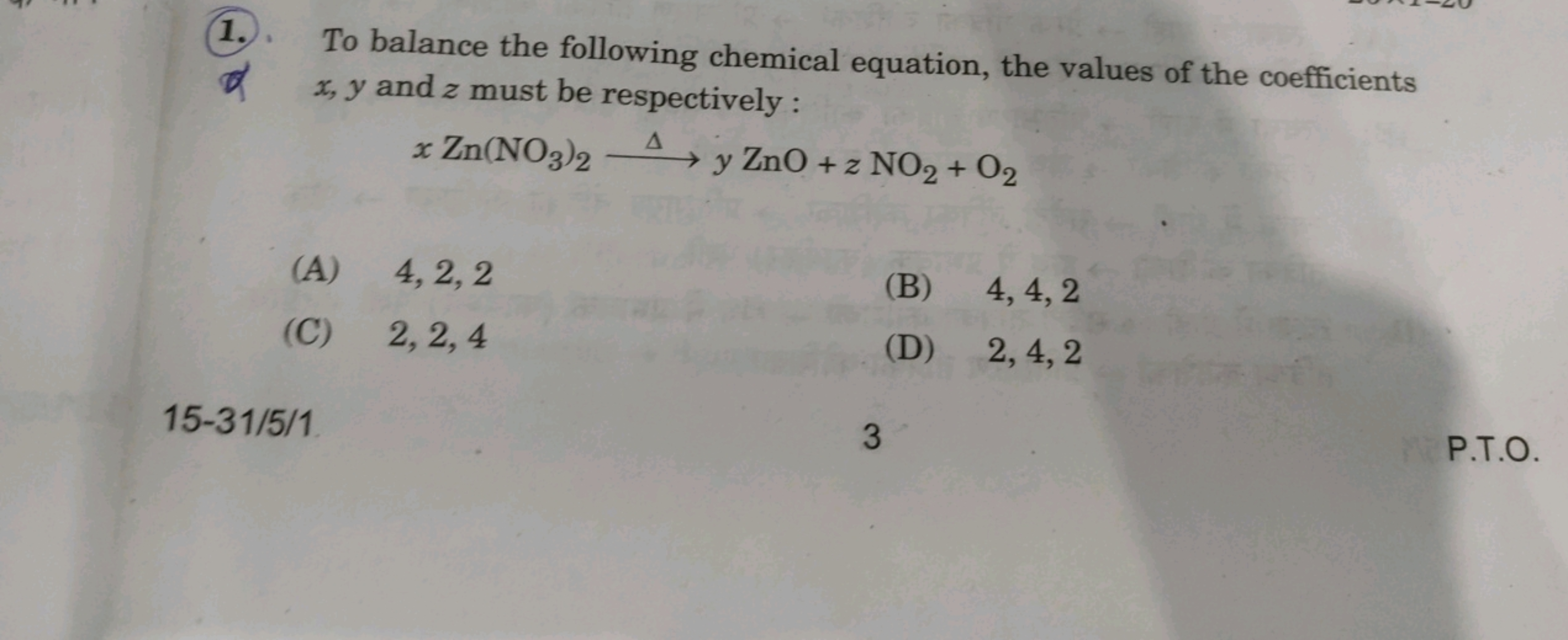 1.
d
To balance the following chemical equation, the values of the coe