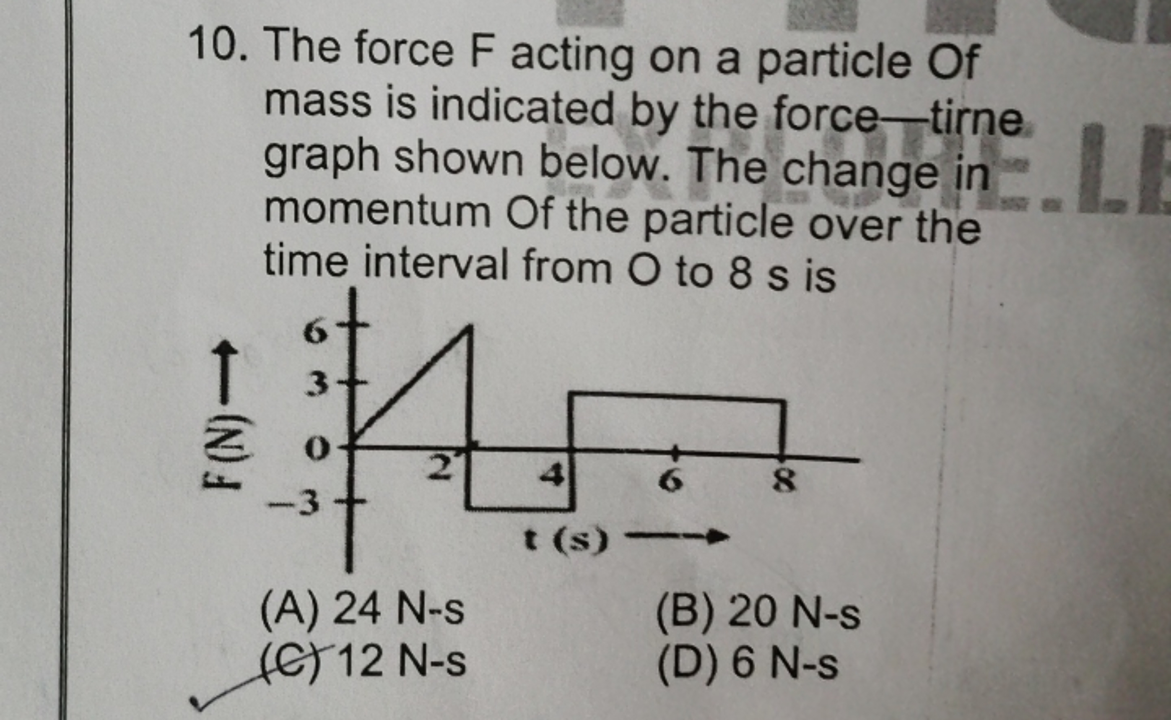 10. The force F acting on a particle Of mass is indicated by the force