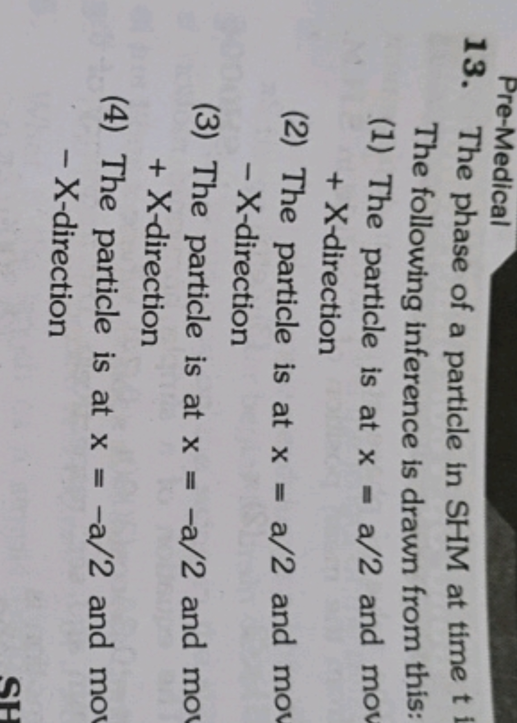 Pre-Medical
13. The phase of a particle in SHM at time t The following