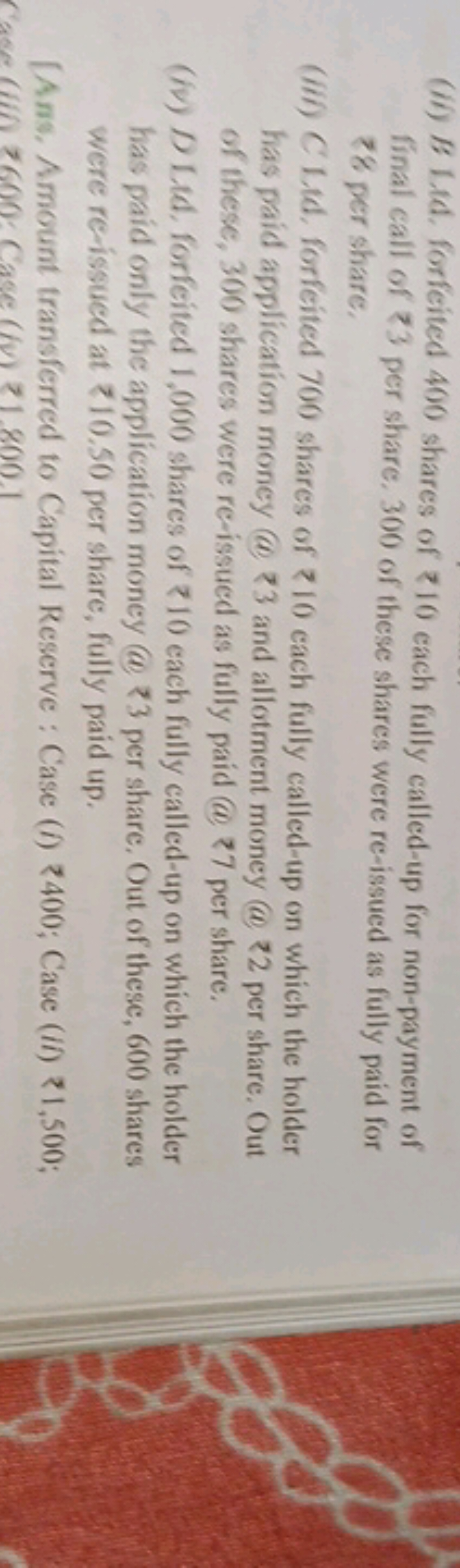 (ii) B. Lid. forfeited 400 shares of ₹10 each fully called-up for non-