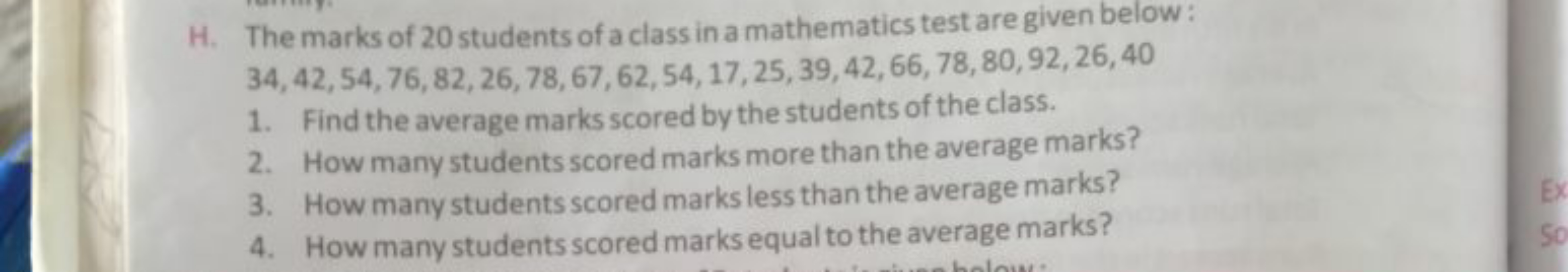 H. The marks of 20 students of a class in a mathematics test are given