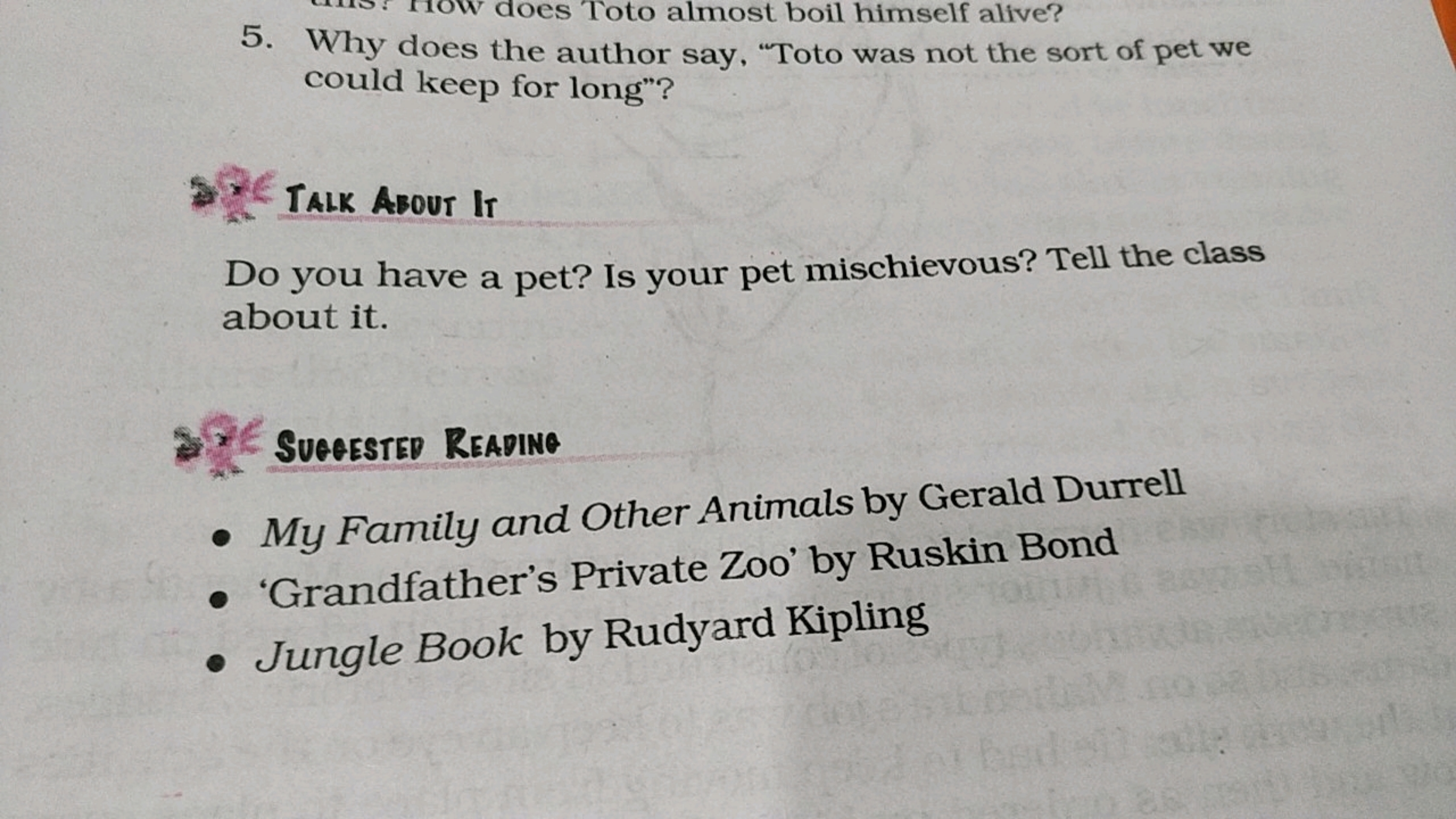 does Toto almost boil himself alive?
5. Why does the author say, "Toto