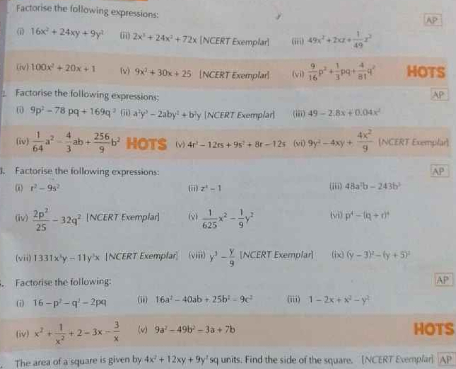 Factorise the following expressions:
(ii) 16x2+24xy+9y2
(ii) 2x3+24x2+