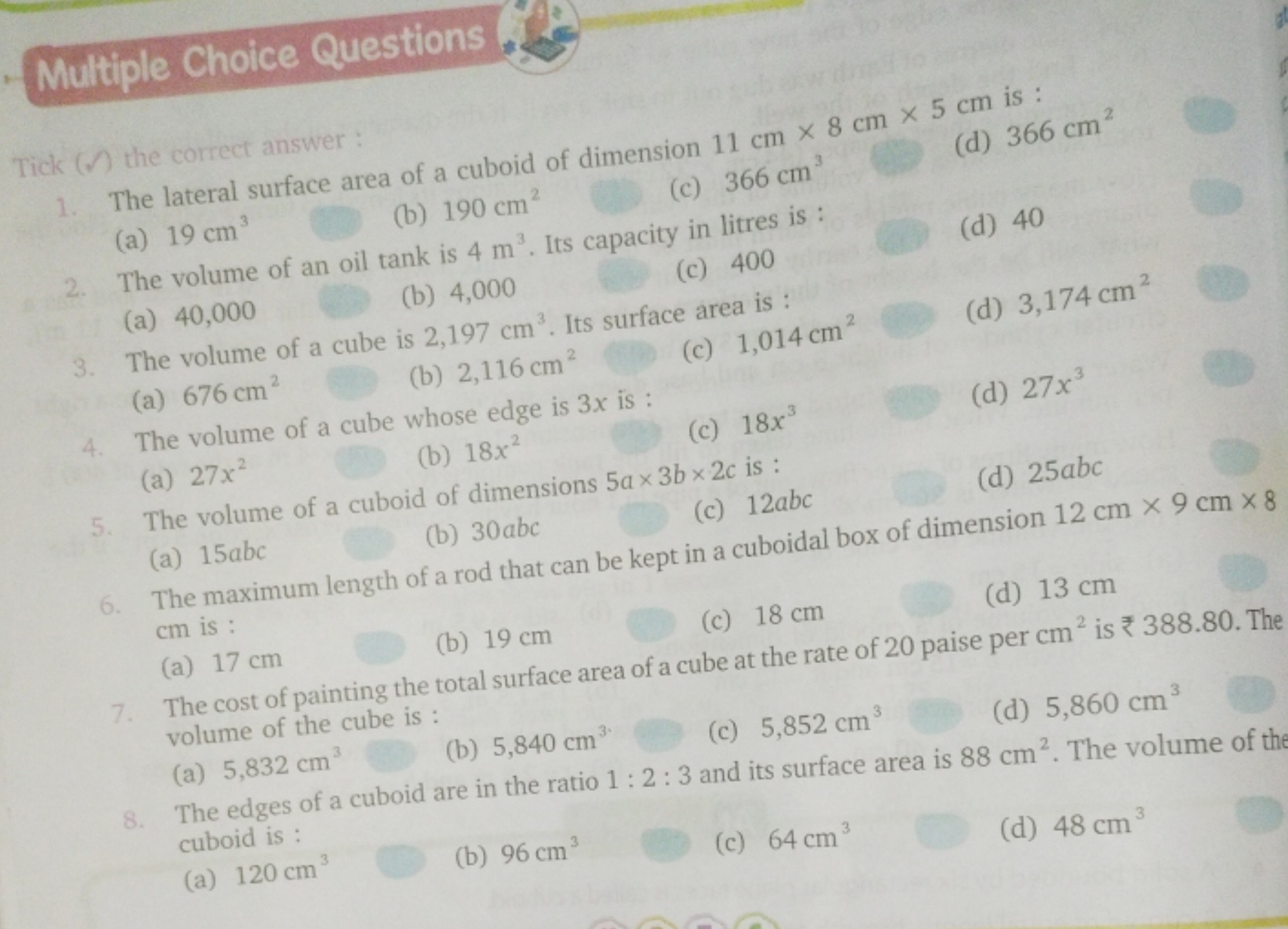 Multiple Choice Questions

Tick (Ω) the correct answer:
1. The lateral