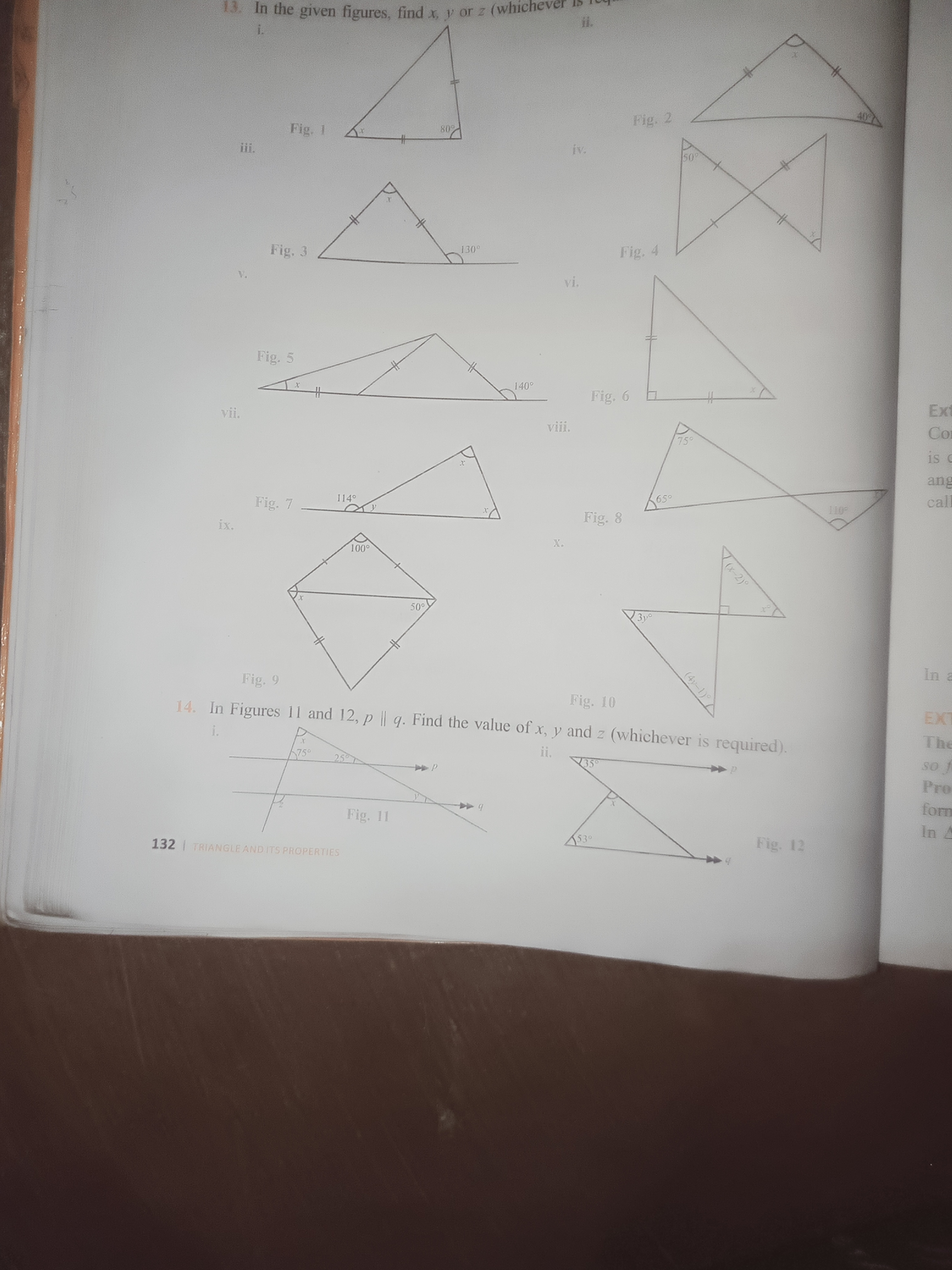 13. In the given figures, find x,y or z (whichever
i.

Fig. 1
iii.

Fi