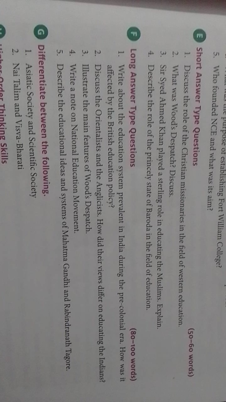 5. Who founded NCE and what was its aim?

E Short Answer Type Question