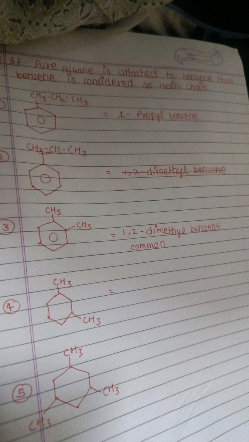 If Pure alkane is attached to benzene than benzene is considered as ma