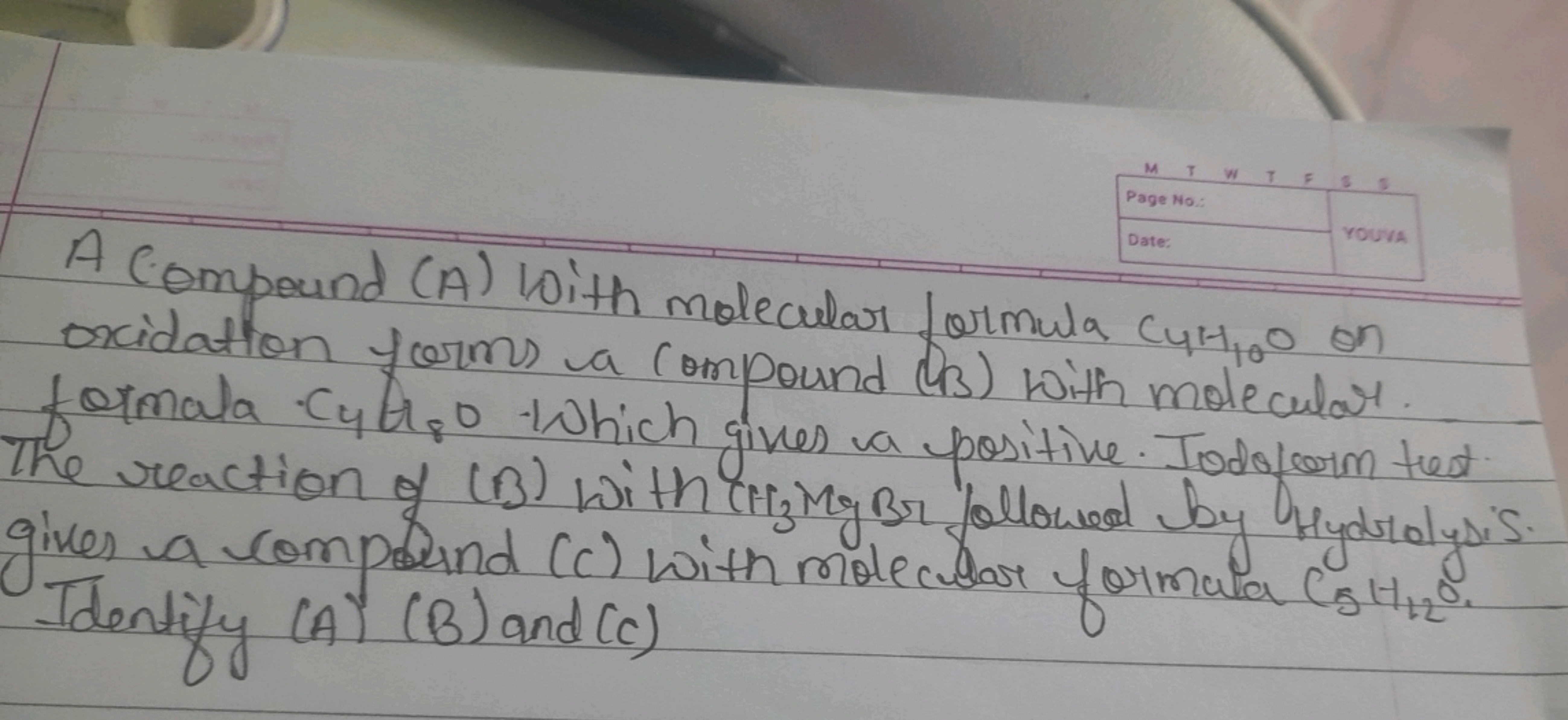 M T W T
Page No.:
Date:
YOUVA
trest
A Compound (A) with molecular form