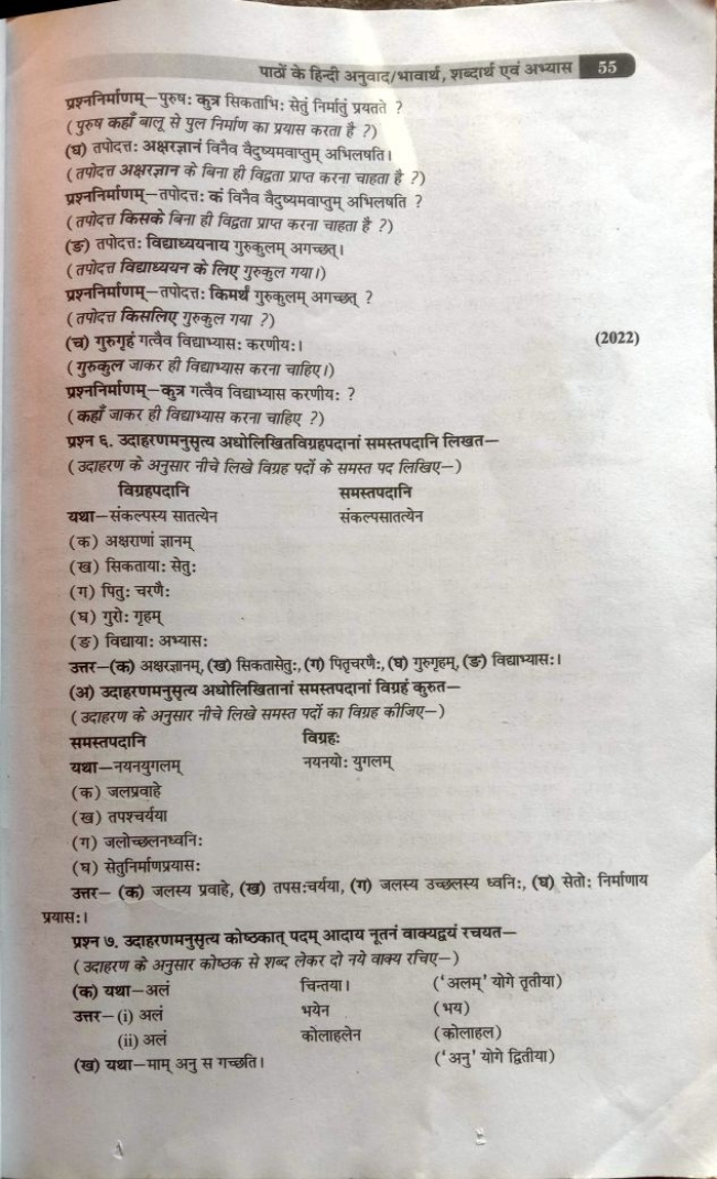 पाठों के हिन्दी अनुवाद/भावार्थ, शब्दार्थ एवं अभ्यास
55
प्रश्ननिर्माणम्