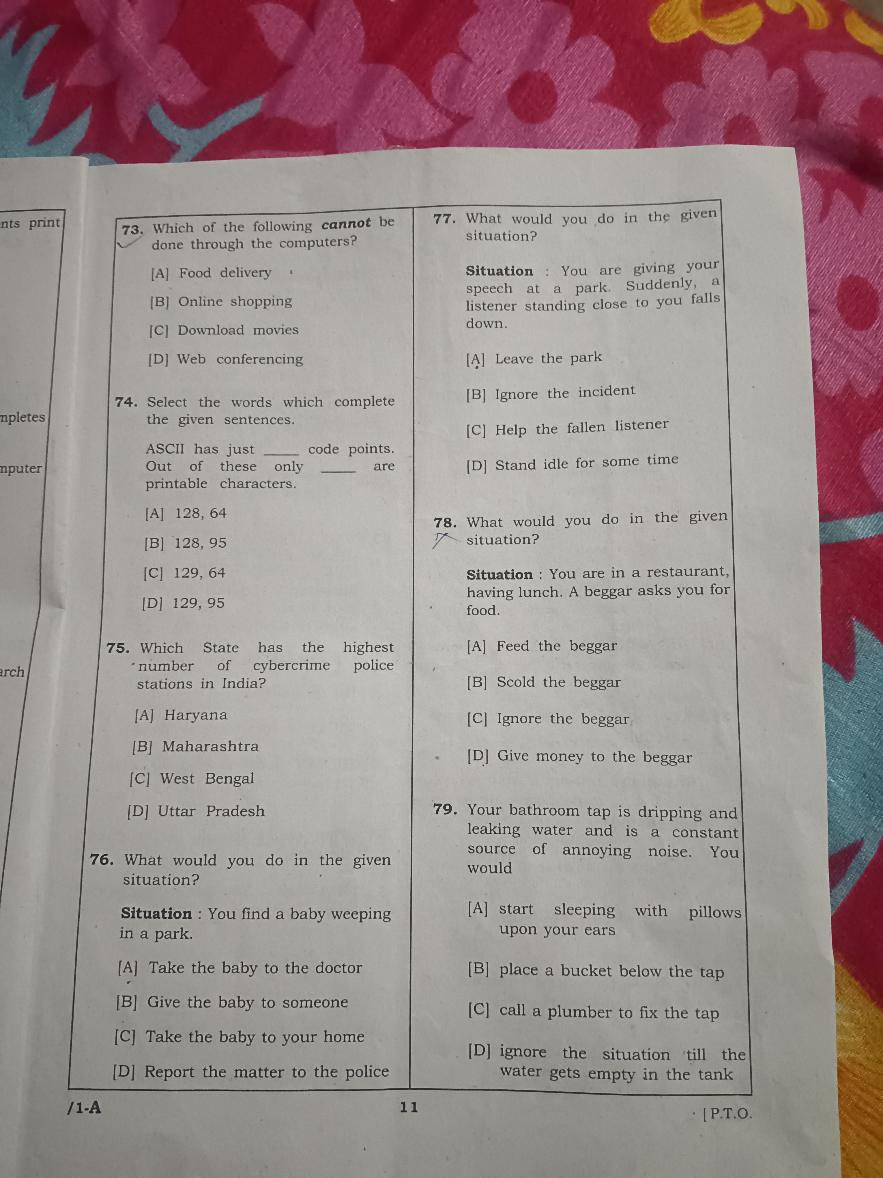 nts print
npletes
nputer
74. Select the words which complete the given