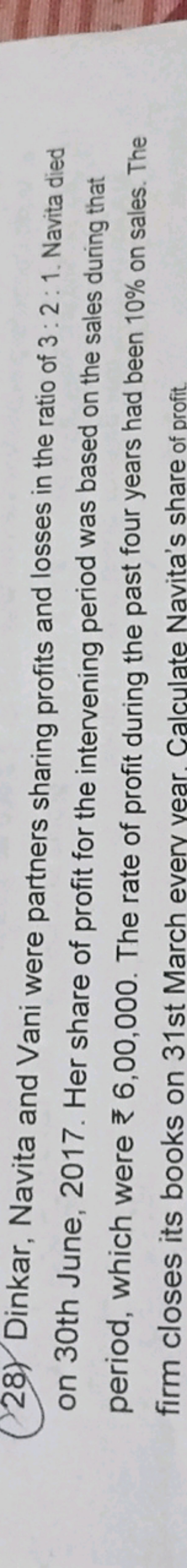 28) Dinkar, Navita and Vani were partners sharing profits and losses i