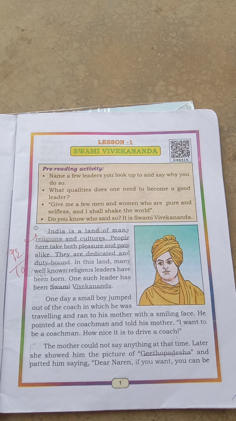 LESSON - 1
SWAMI VIVEKANANDA

Pre-reading activity:
- Name a few leade