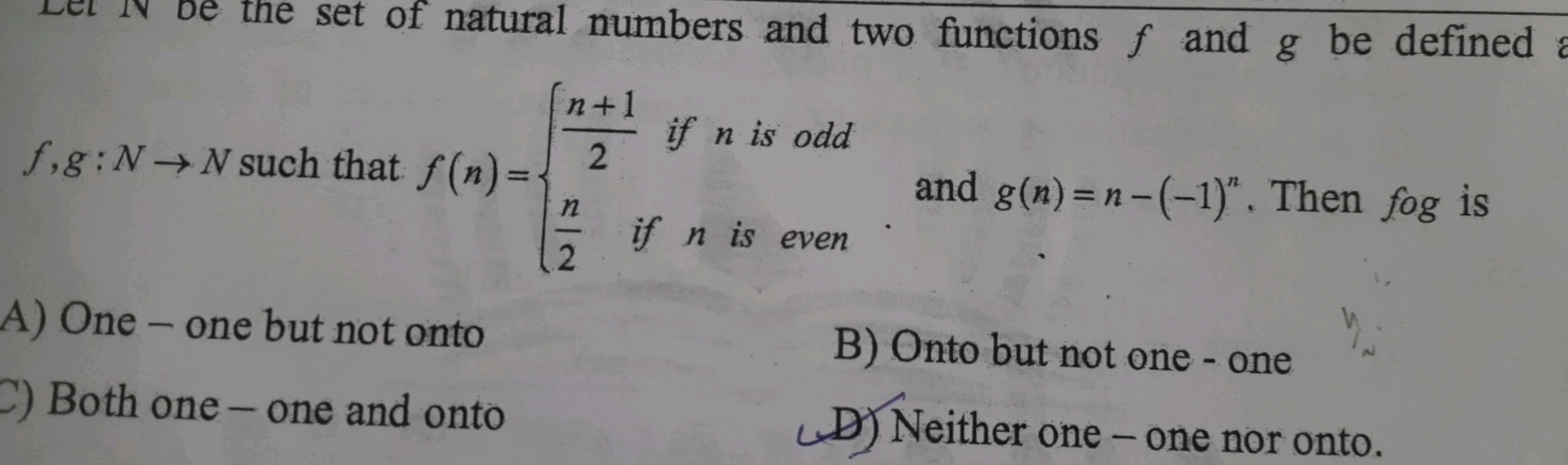 Let iv de the set of natural numbers and two functions f and g be defi