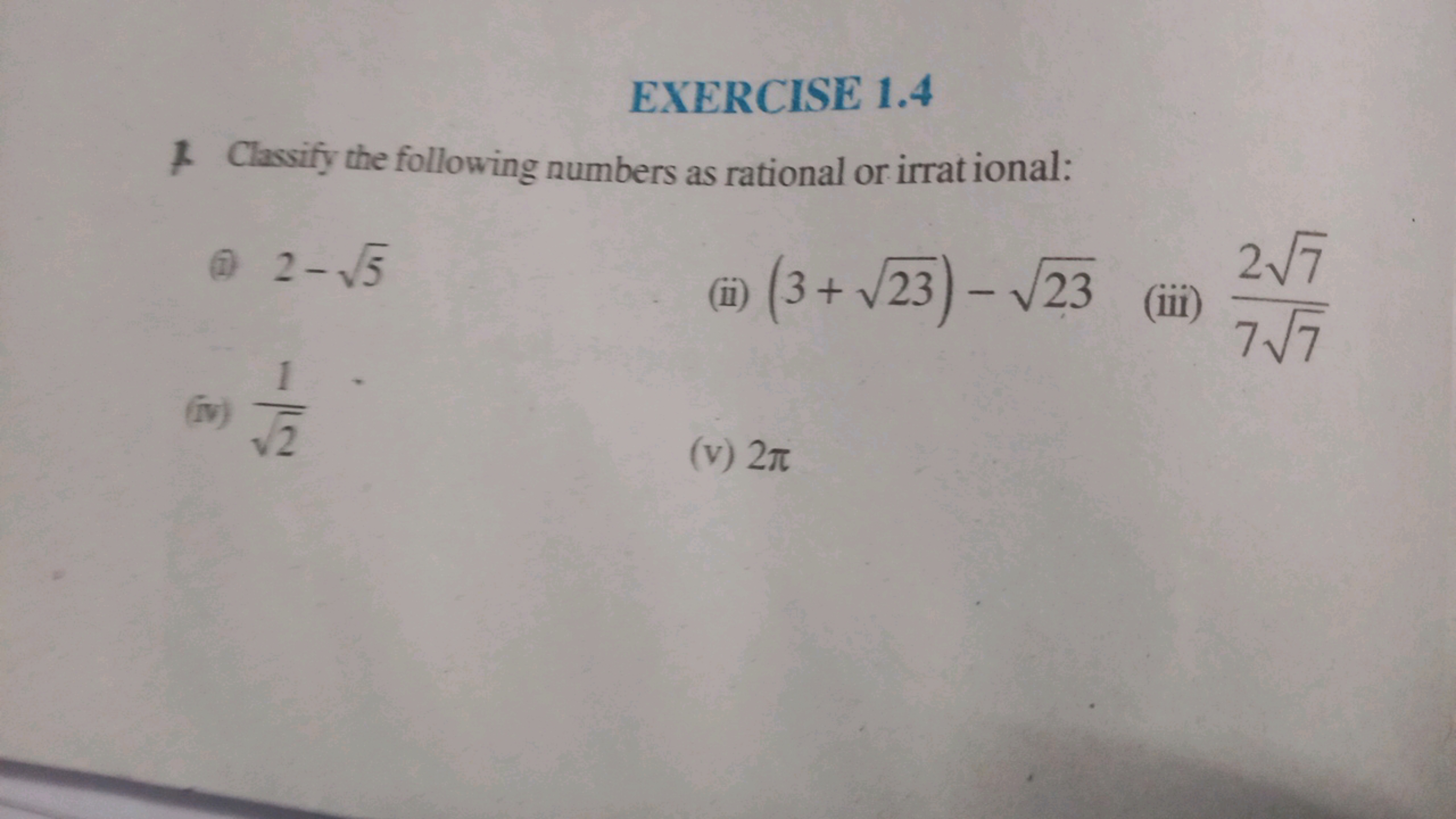 EXERCISE 1.4
1 Classify the following numbers as rational or irrationa