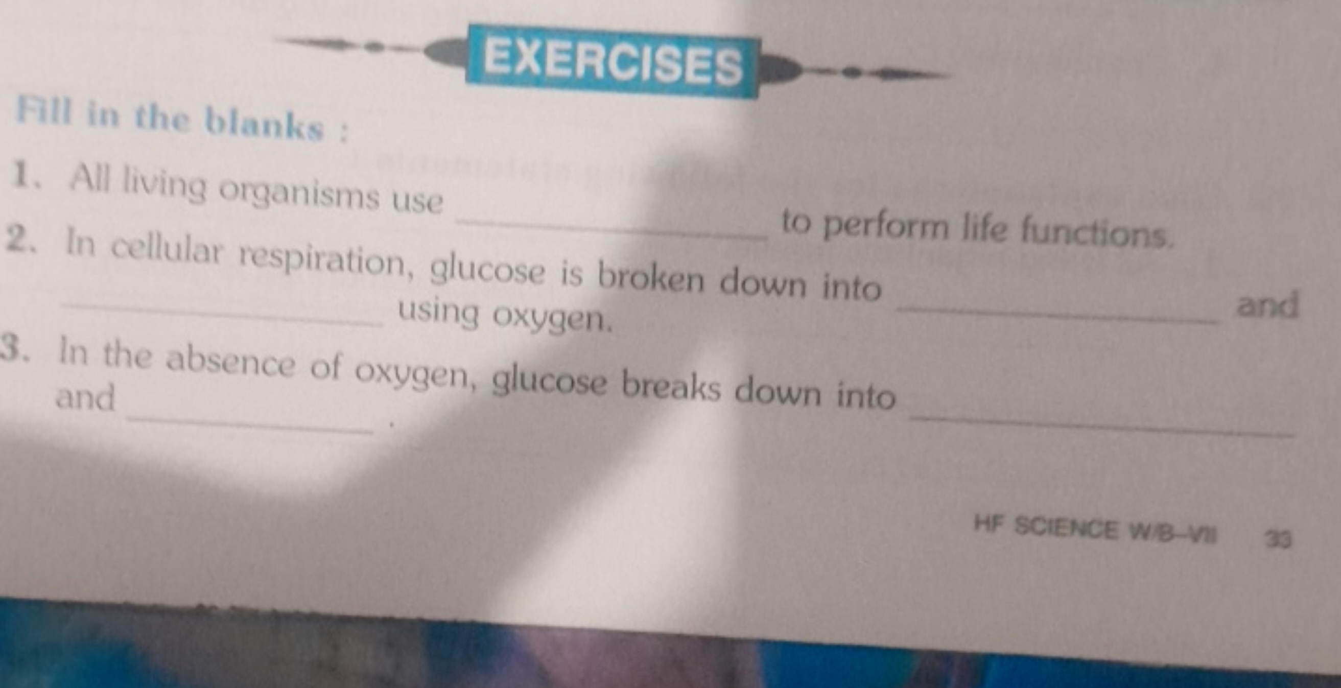 EXERCISES
Fill in the blanks :
1. All living organisms use  to perform