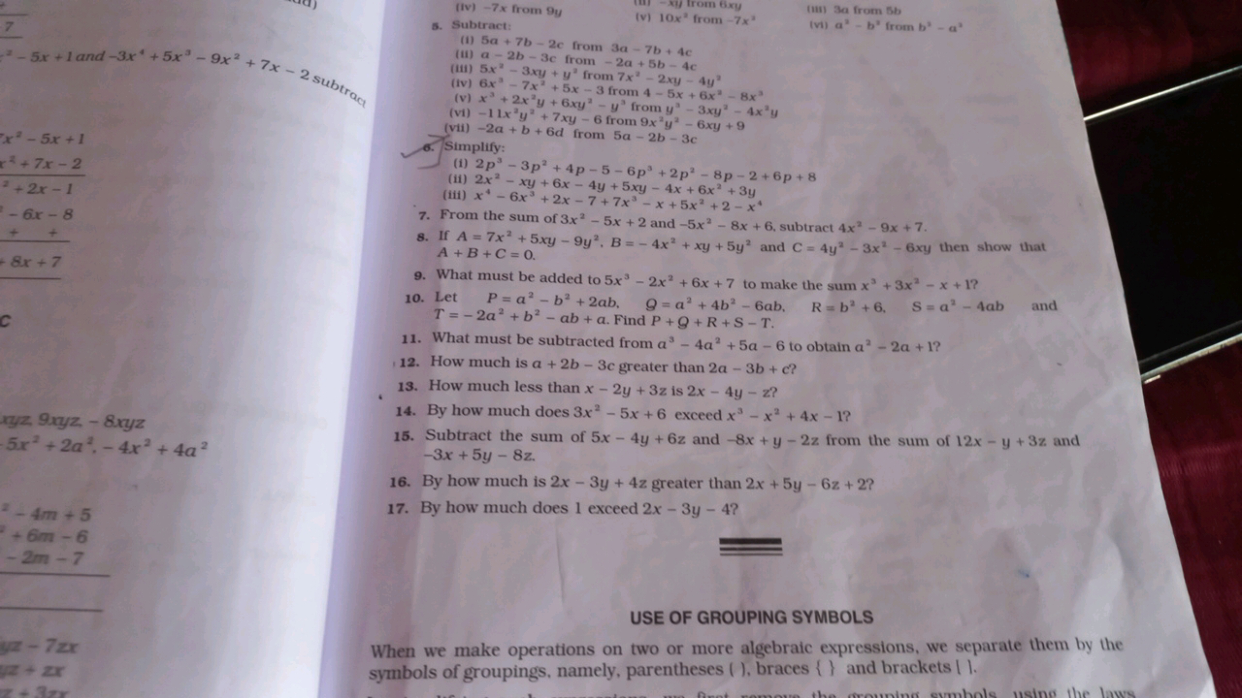 7
=-5x+1 and -3x+5x3-9x2+7x-2 subtract
=x* - 5x + 1
+7x-2
2+2x-1
-6x-8