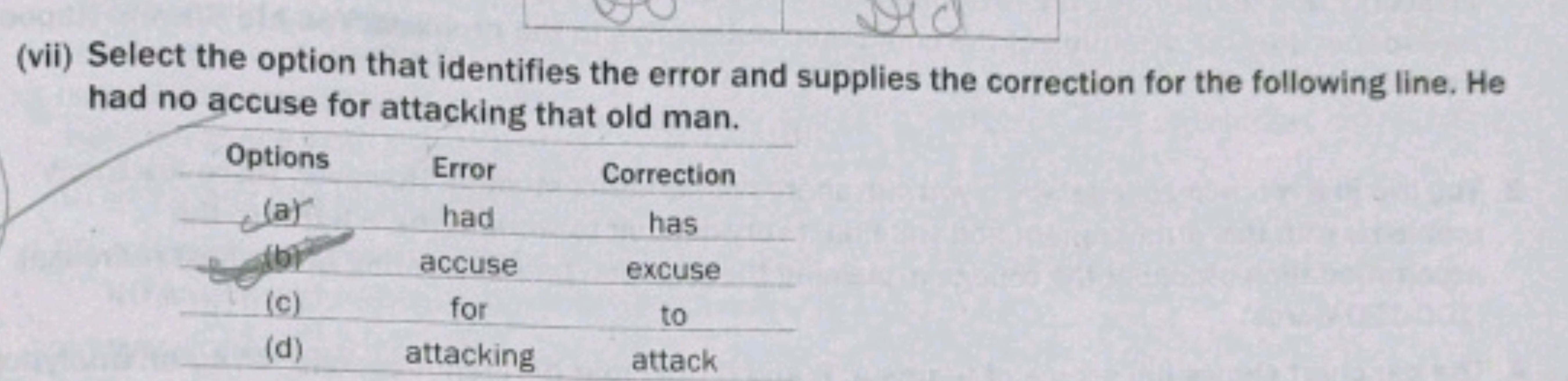 (vii) Select the option that identifies the error and supplies the cor