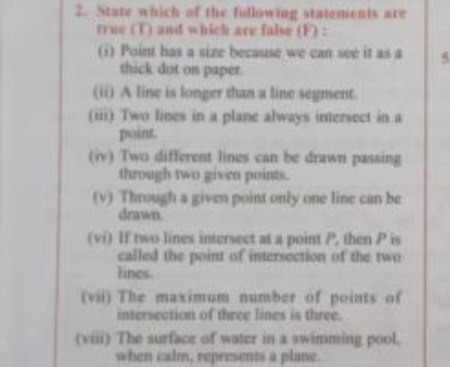 2. State which of the fillowing statements are Inif (T) alit wittil ar