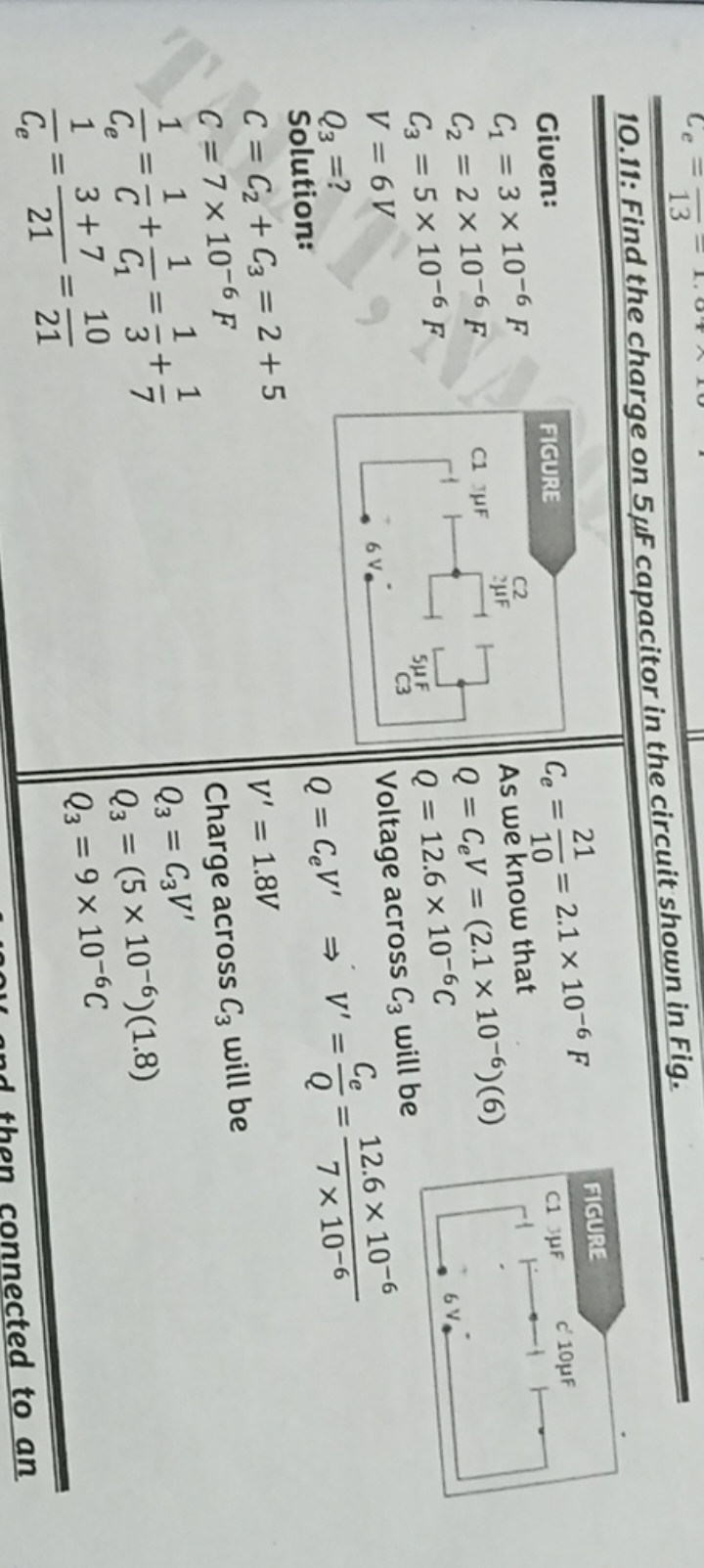 10.11: Find the charge on 5μF capacitor in the circuit shown in Fig.

