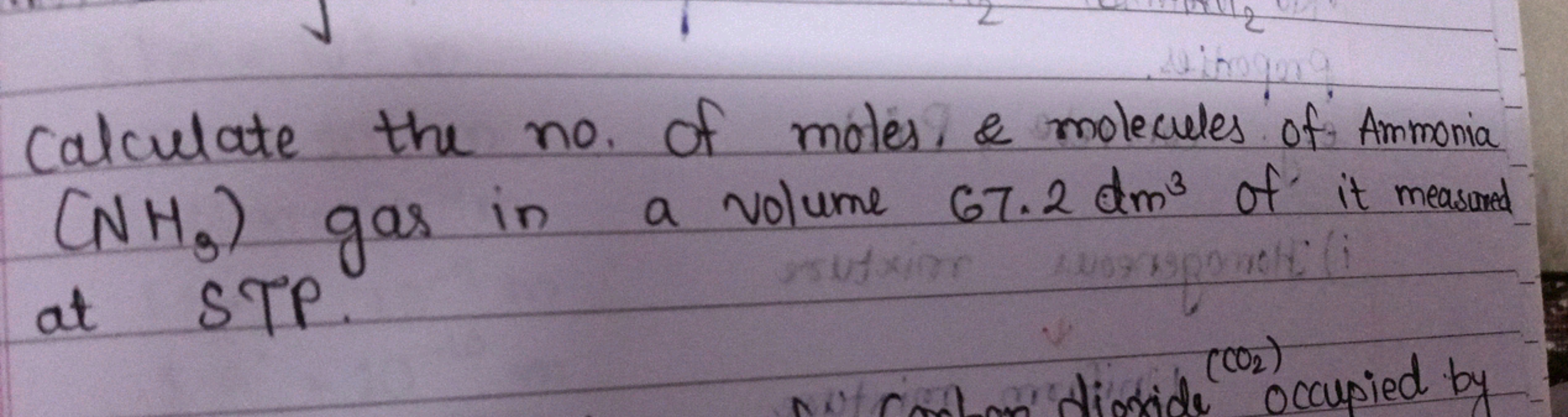 Calculate the no. of moles, & molecules of Ammonia
(NH₂) gas in a volu