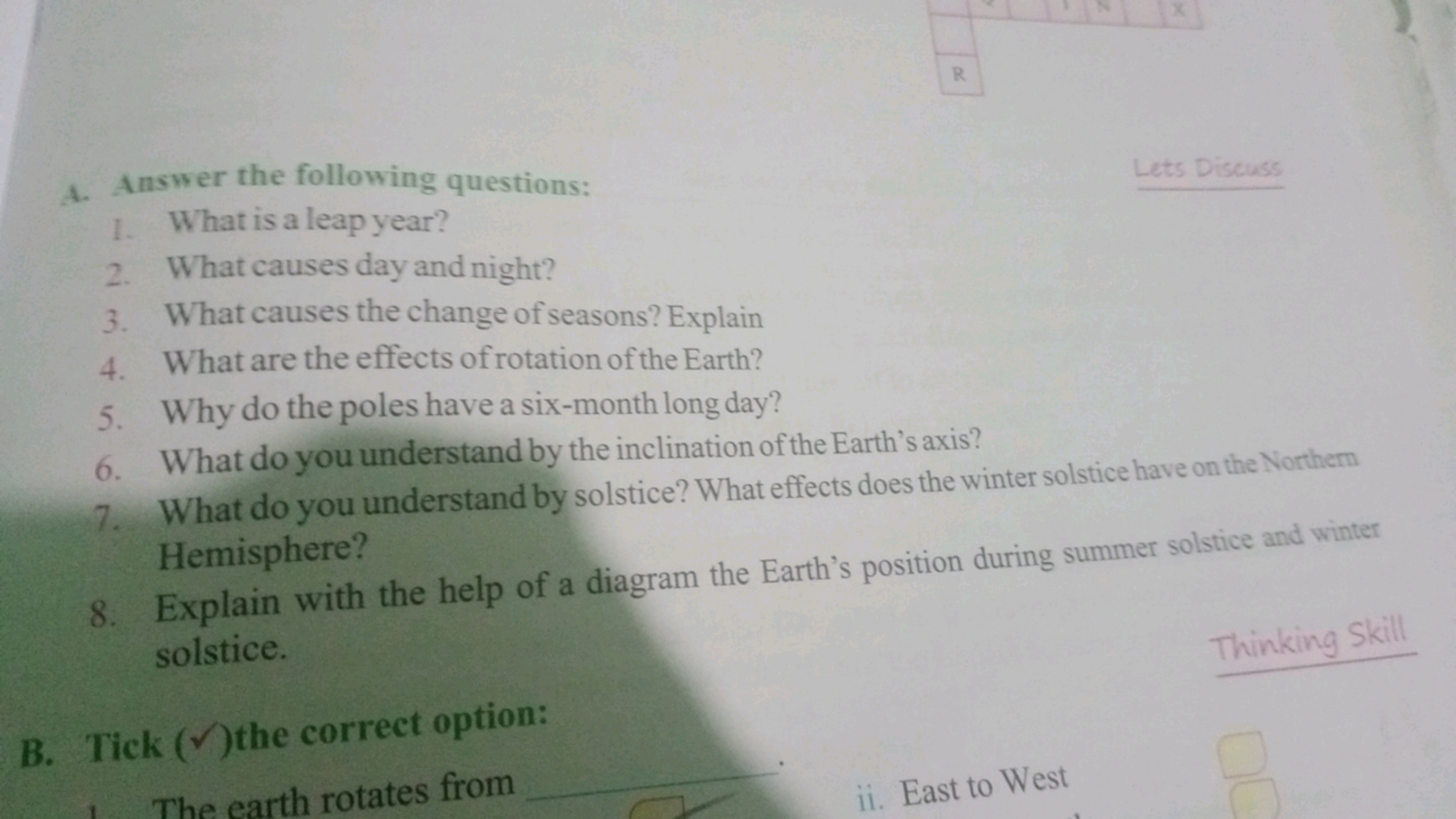 R
X
A. Answer the following questions:
1. What is a leap year?
2. What