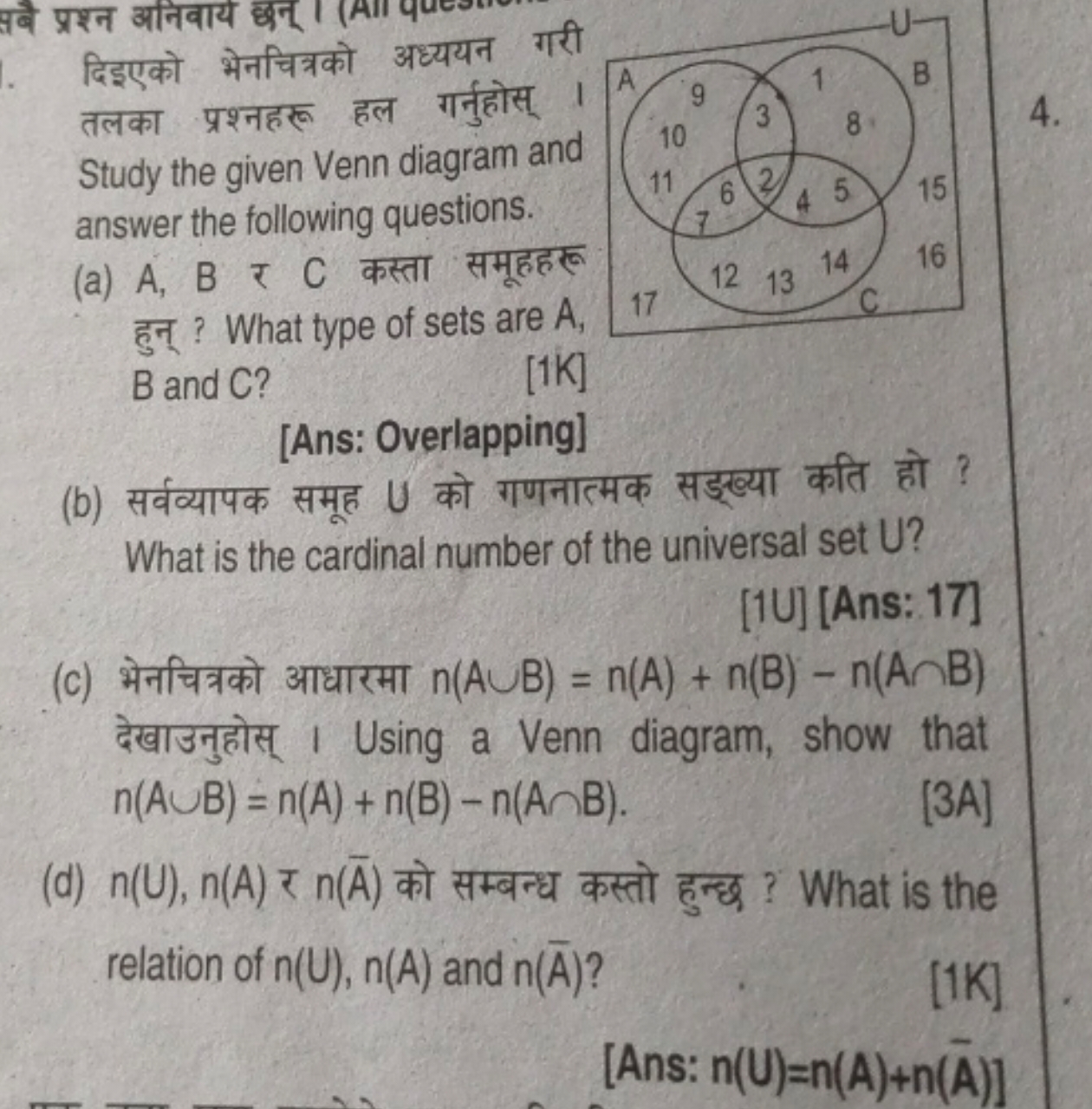 दिइएको भेनचित्रको अध्ययन गरी तलका प्रश्नहरू हल गर्नुहोस् Study the giv