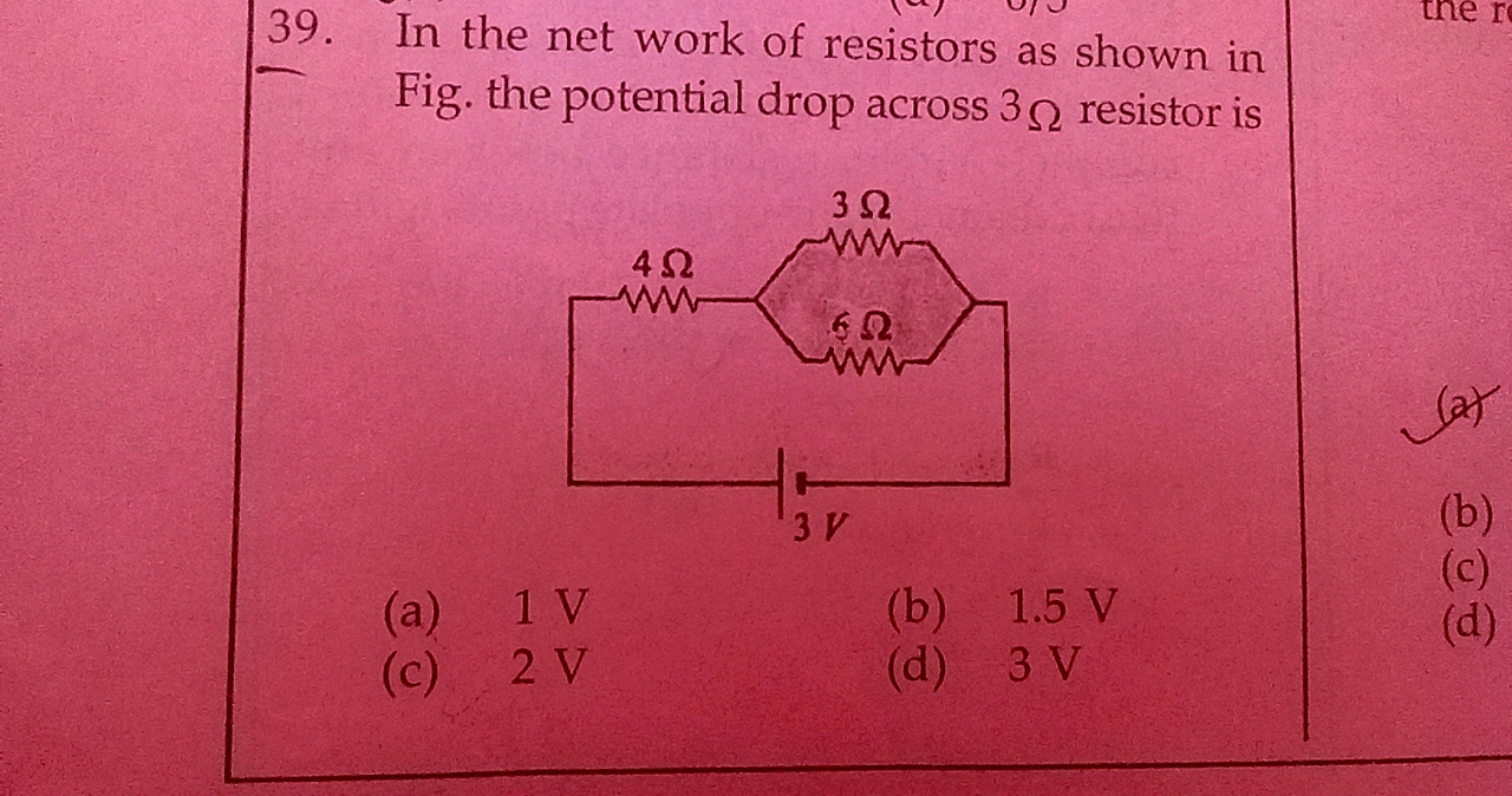 39. In the net work of resistors as shown in Fig. the potential drop a