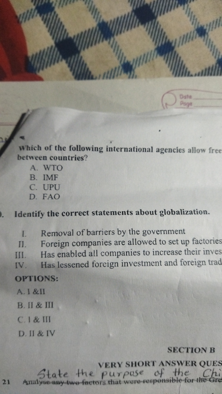 Which of the following international agencies allow free between count