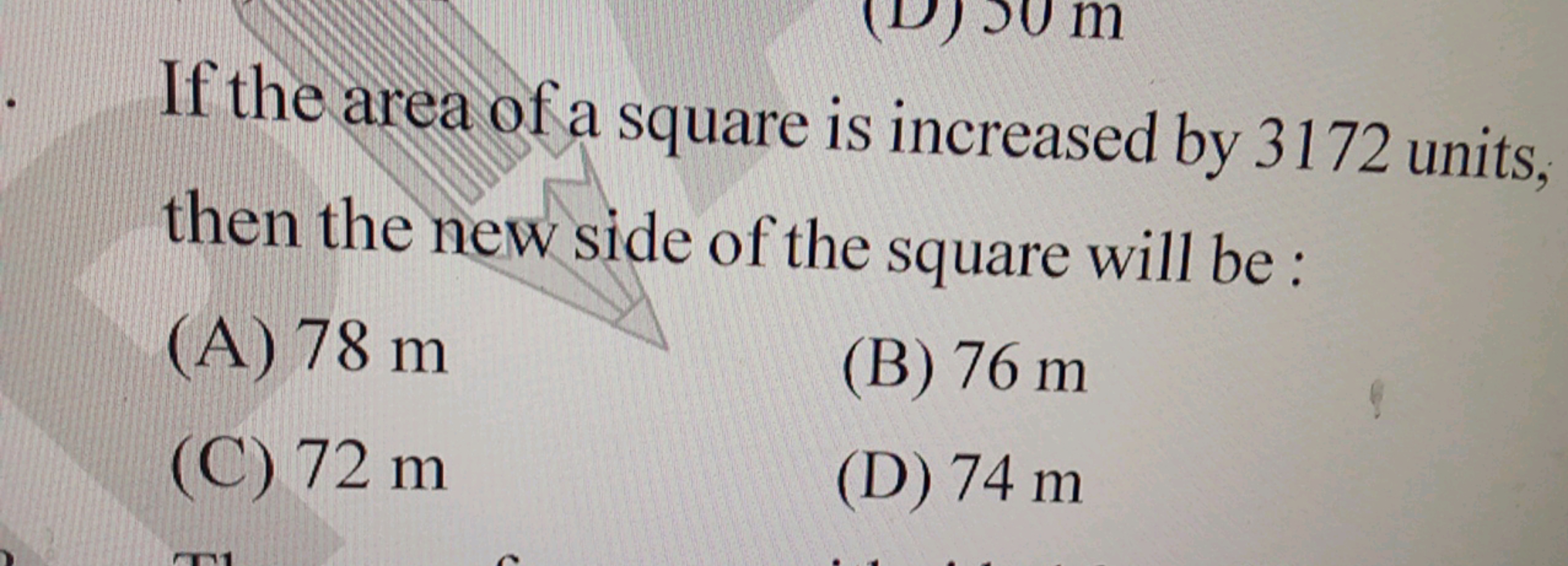 If the area of a square is increased by 3172 units, then the new side 