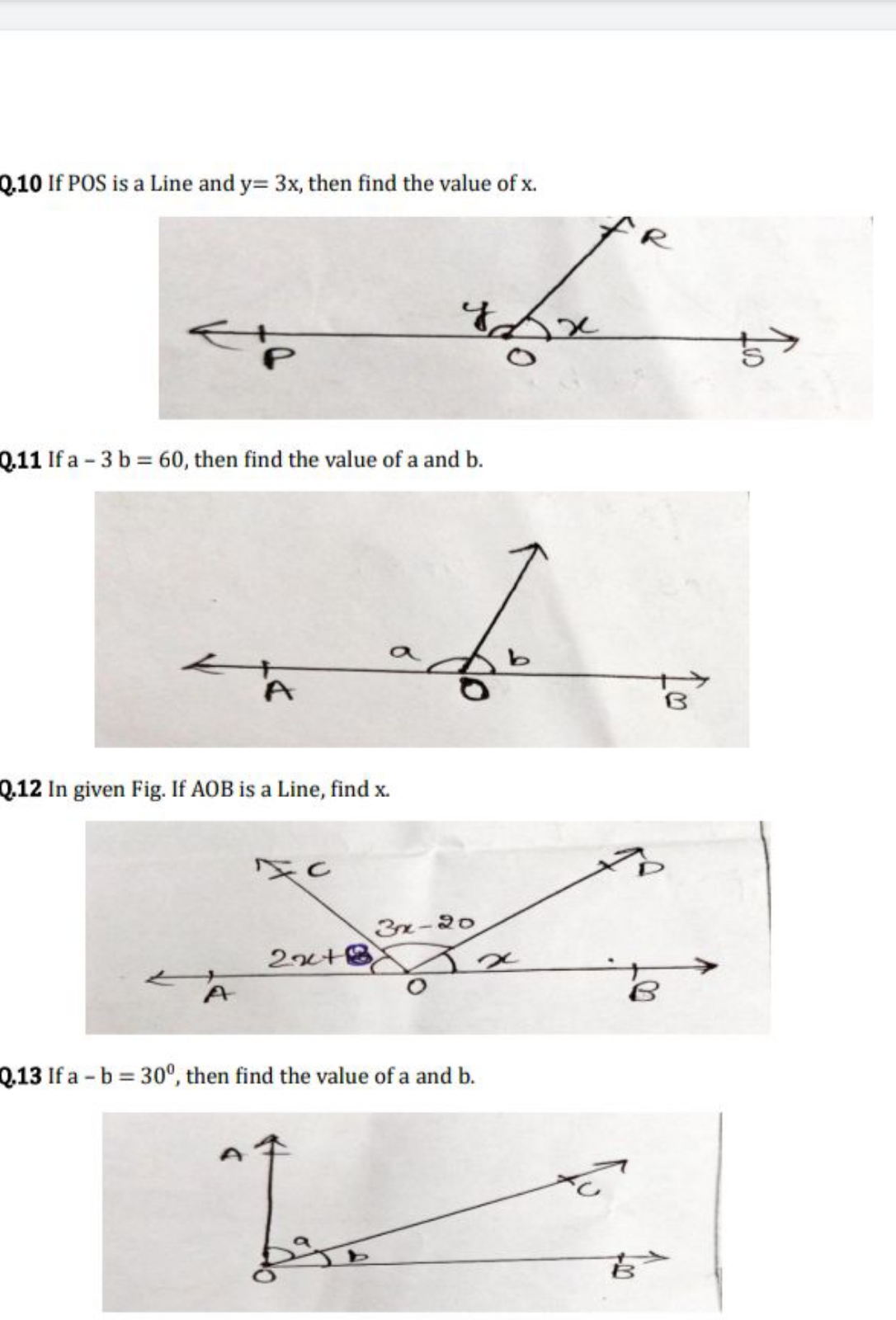 Q. 10 If POS is a Line and y=3x, then find the value of x.
Q. 11 If a−