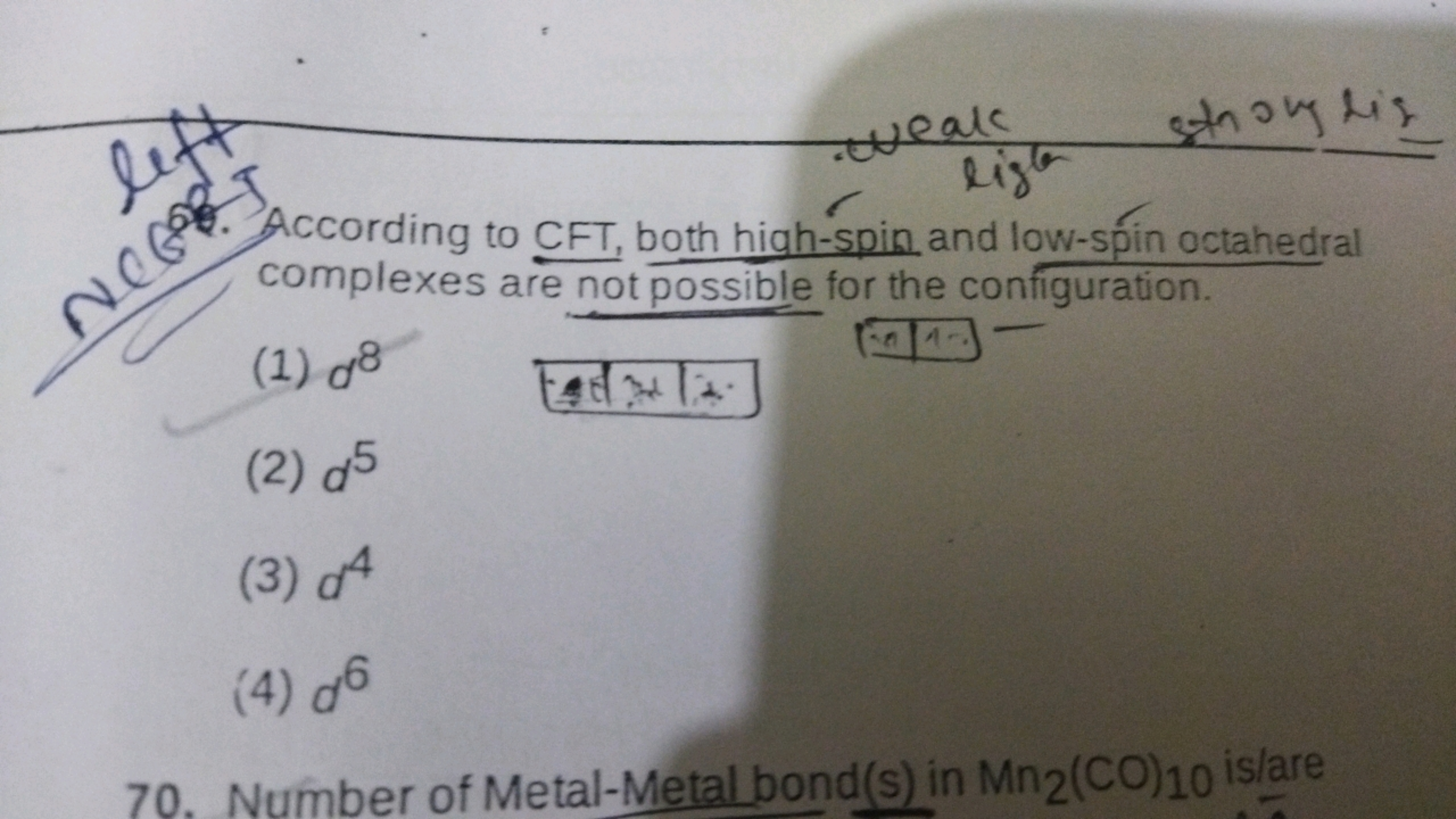 59. According to CFT, both high-spin and low-spin octahedral complexes