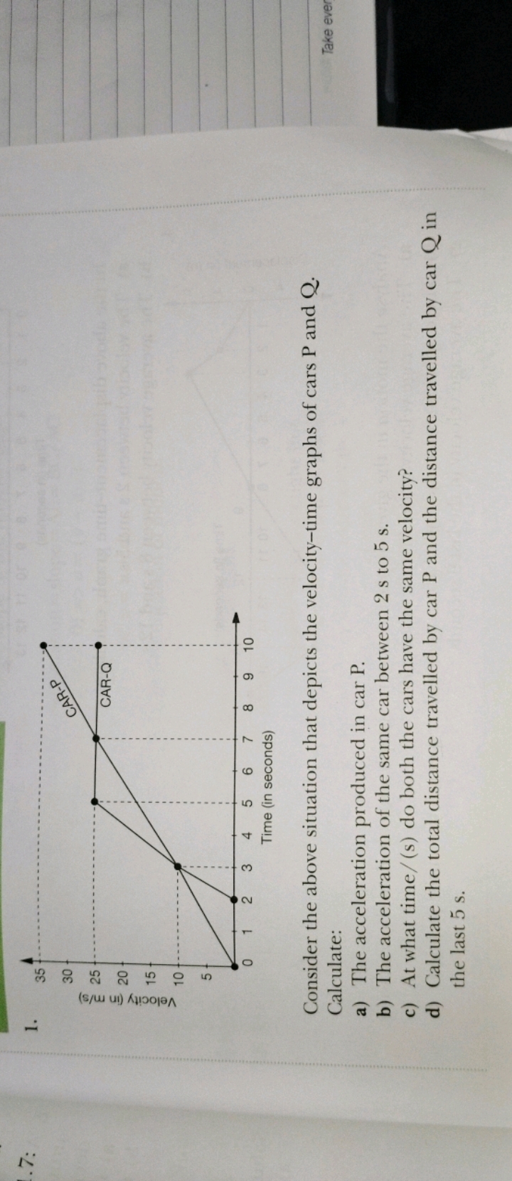 . 7
1.

Consider the above situation that depicts the velocity-time gr