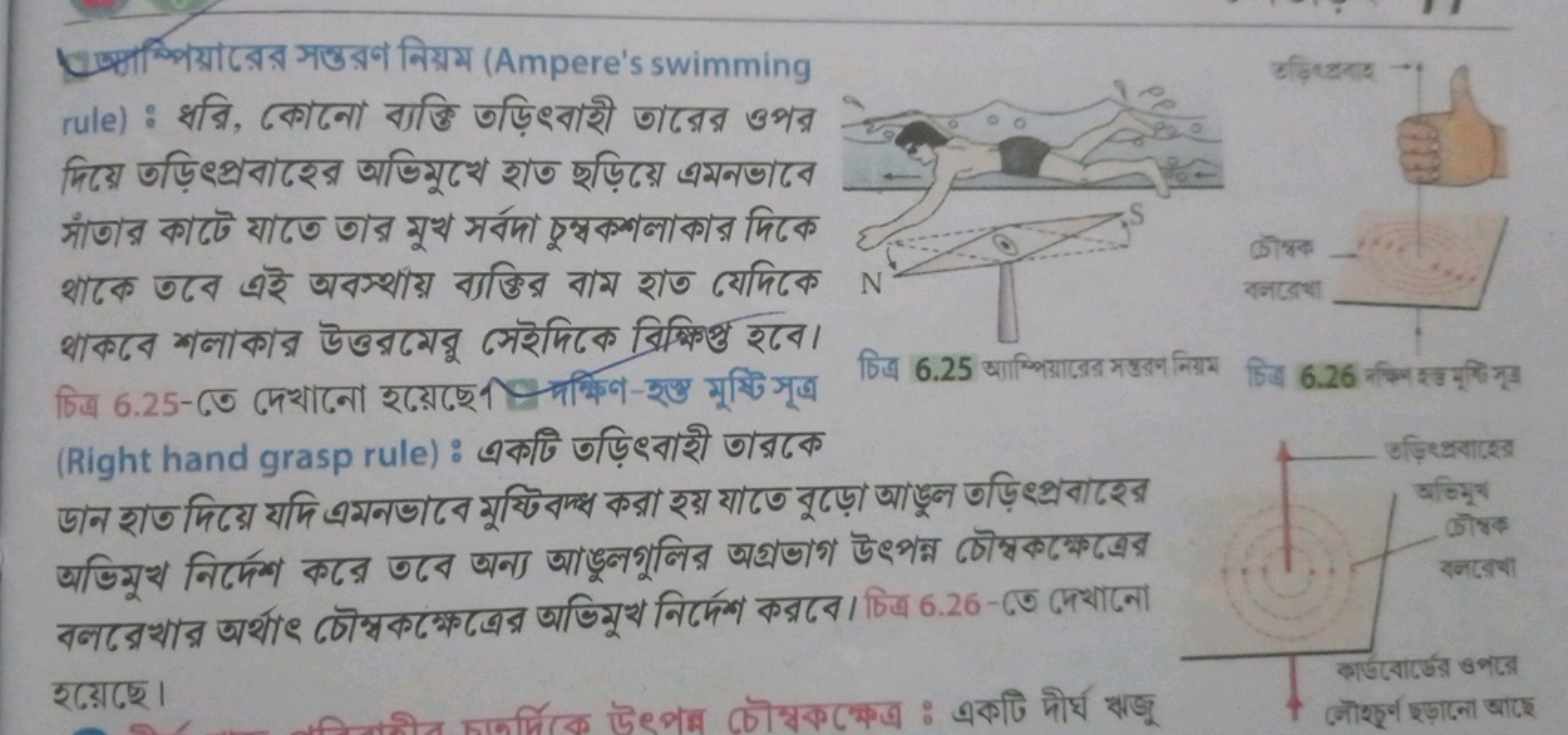 प्या শ্পিয়ারের সत্তরণ निয়ম (Ampere's swimming rule) : ধति, কোदना বगক