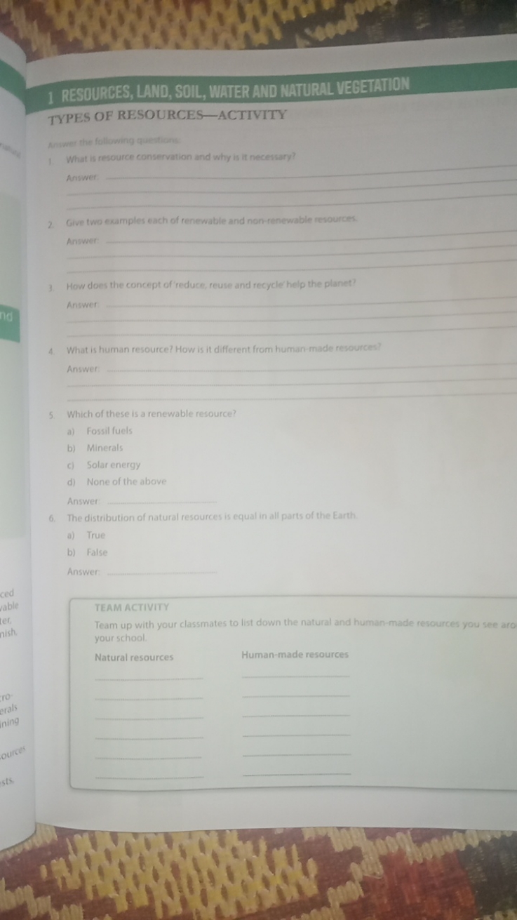 1 RESOURCES, LAND, SOIL, WATER AND NATURAL VEGETATION
TYPES OF RESOURC