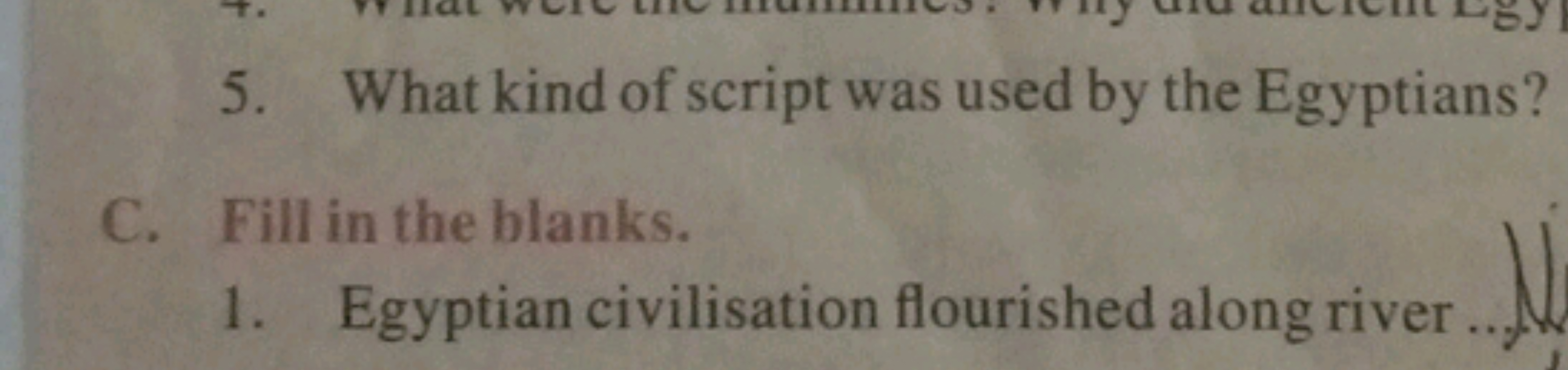 5. What kind of script was used by the Egyptians?
C. Fill in the blank